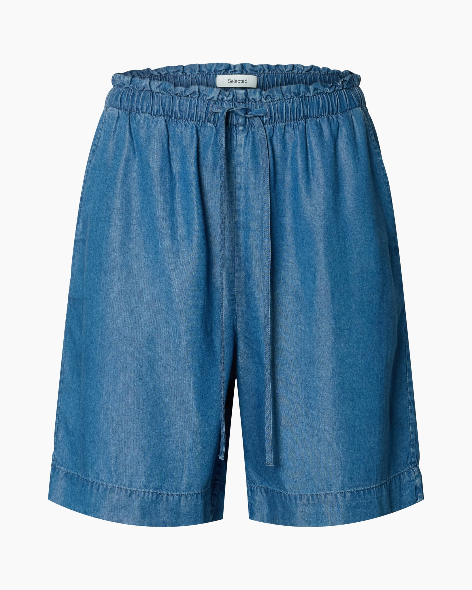 shorts, denim, blue, elastic waistband, drawstring