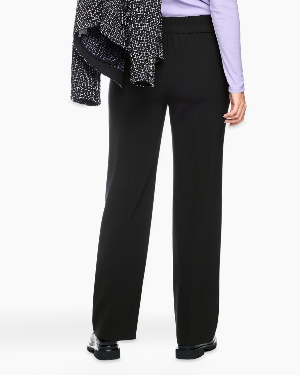 broeken, zwart, wijdte-spijker, elegante broek, pull-on tailleband