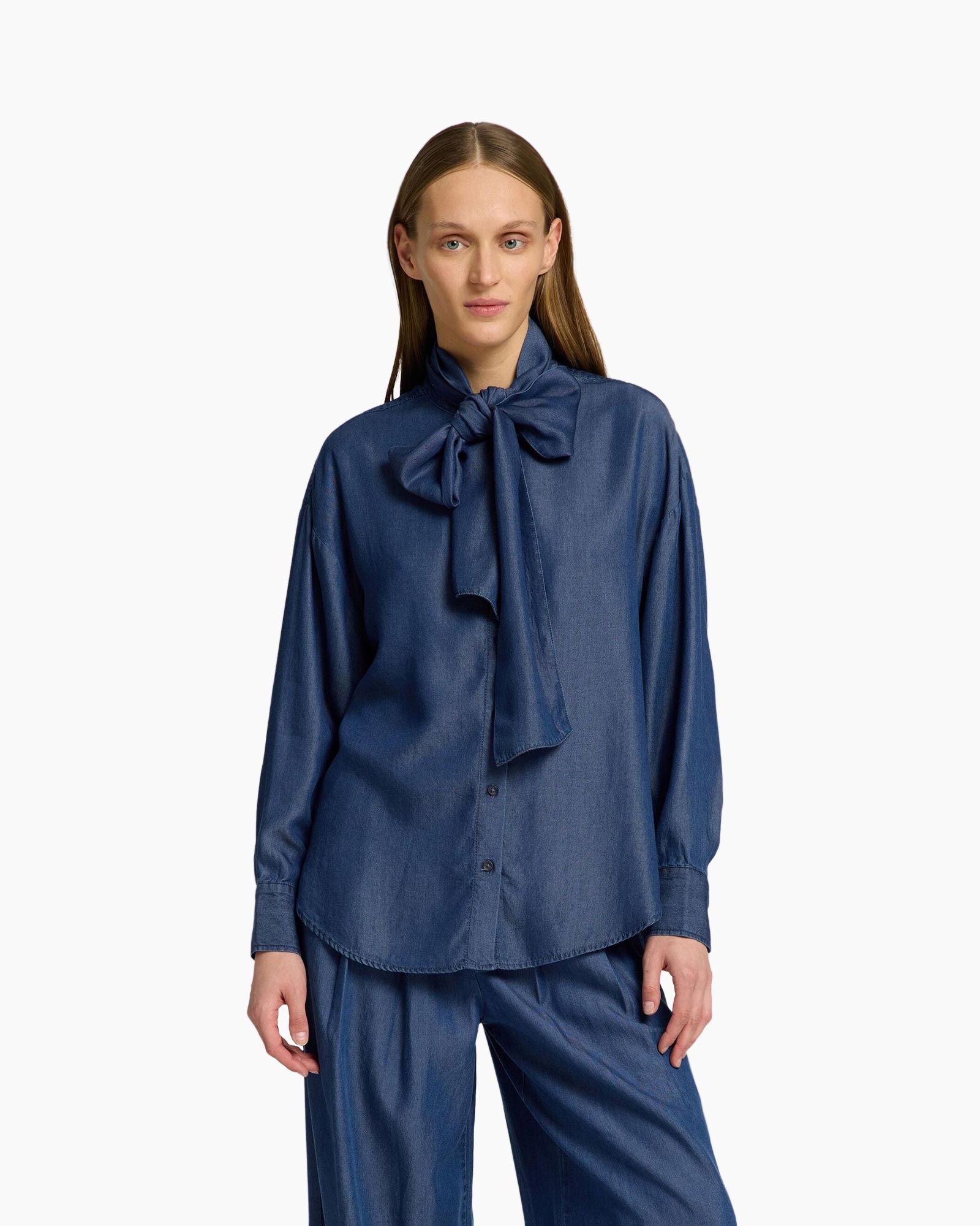 Selected Femme Blouse Janna Ls Relaxed Chambray Shirt Donker Blauw