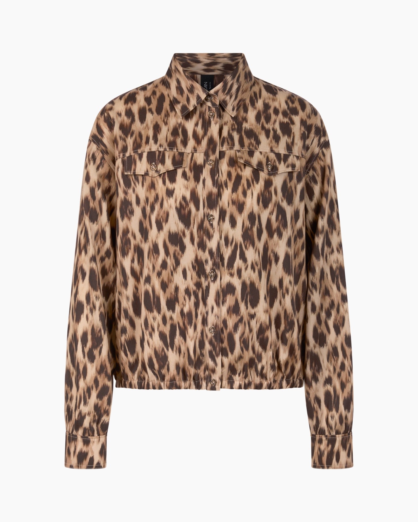 leopard print, hemd, knopsluiting, lange mouwen, kraag