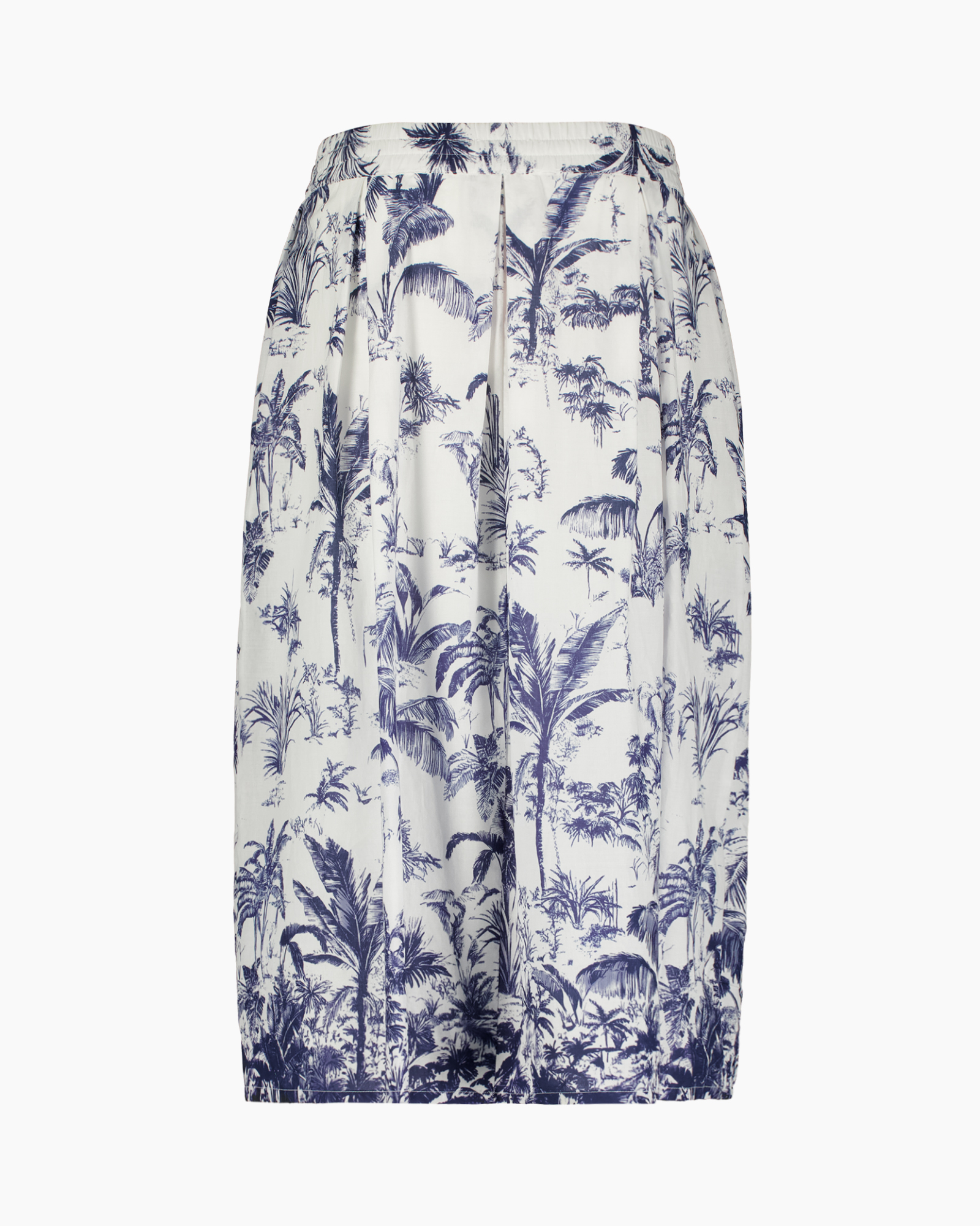 rok, lang, print, palmboom, wit-blauw