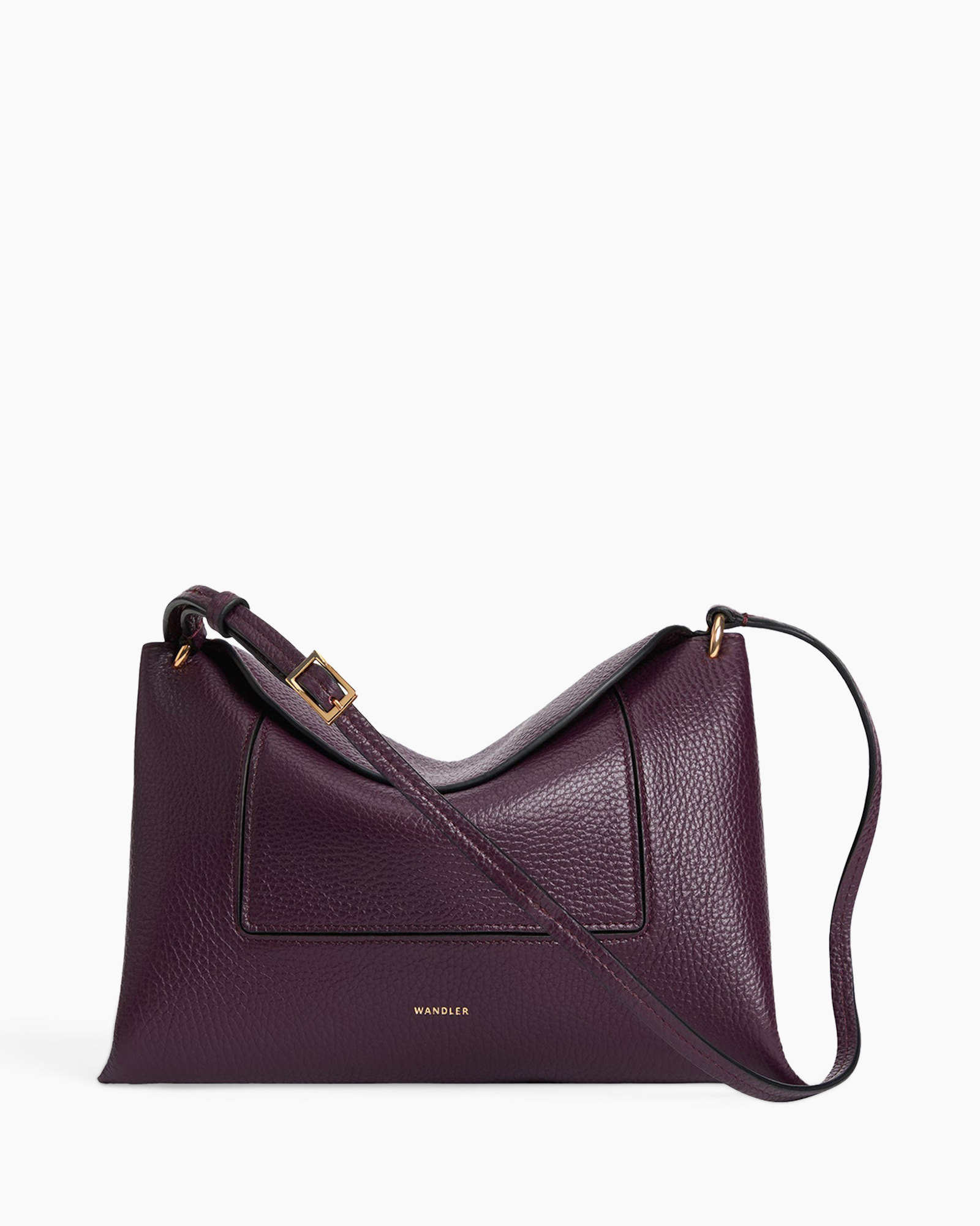handbag, crossbody, pebbled leather, purple, gold hardware