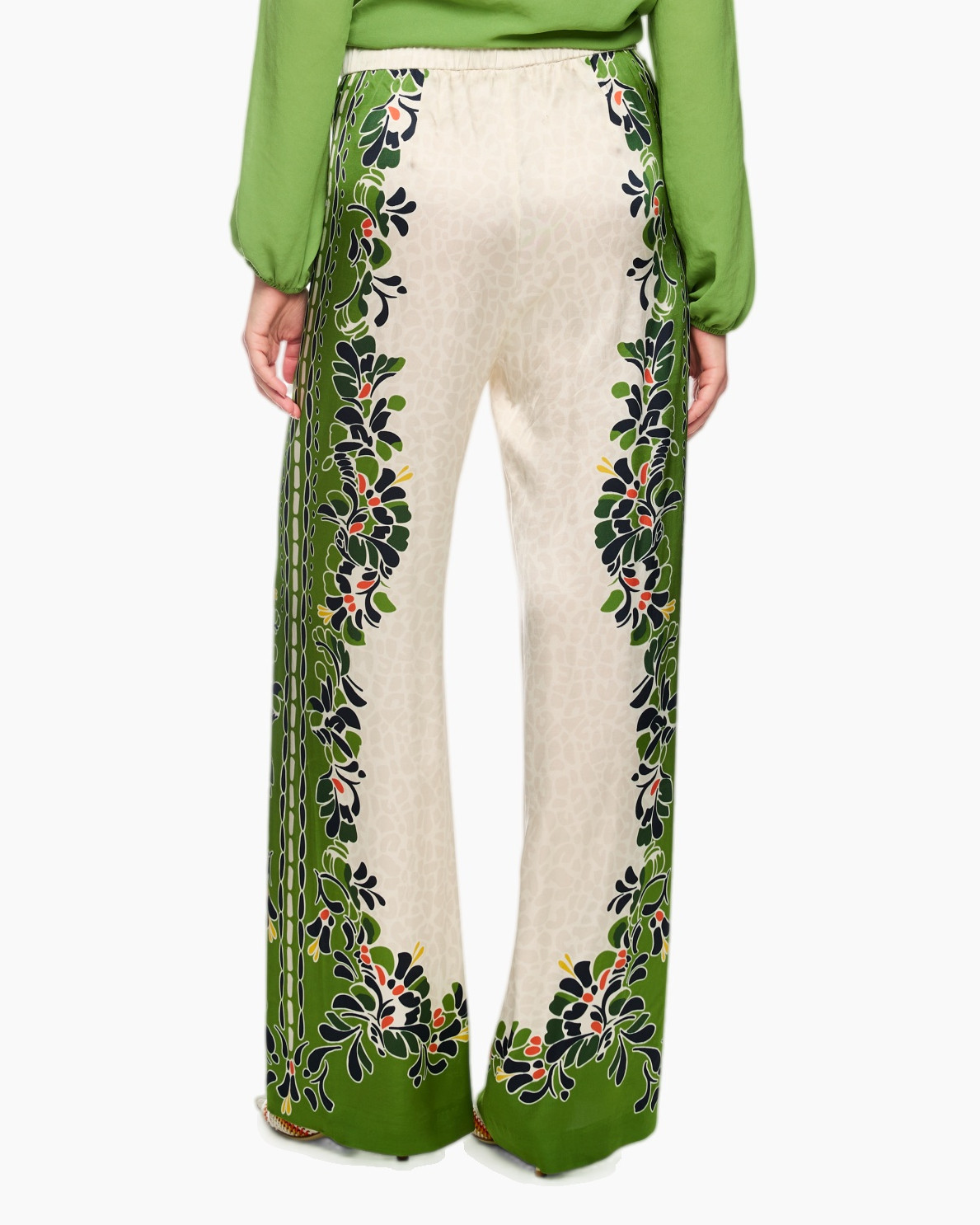 pants, wide-leg, print, beige, green