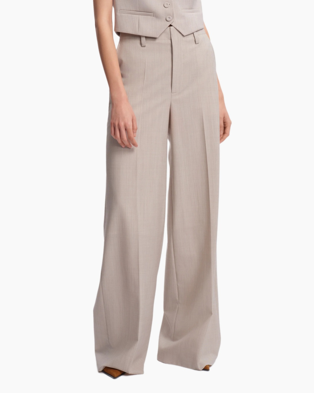 broeken, wijd, beige, hoge taille, plooien