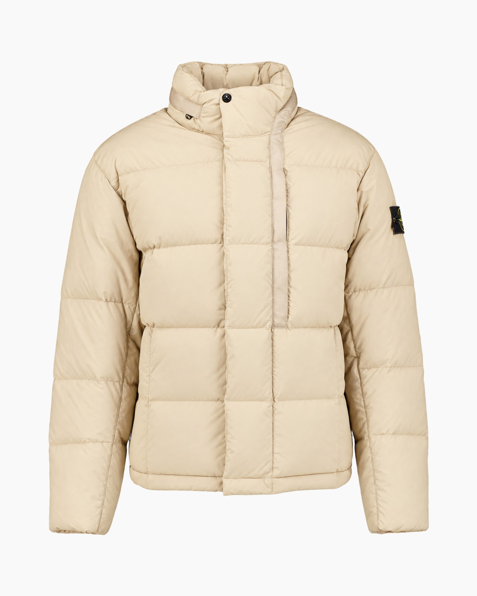 puffer, jas, beige, dons, kraag