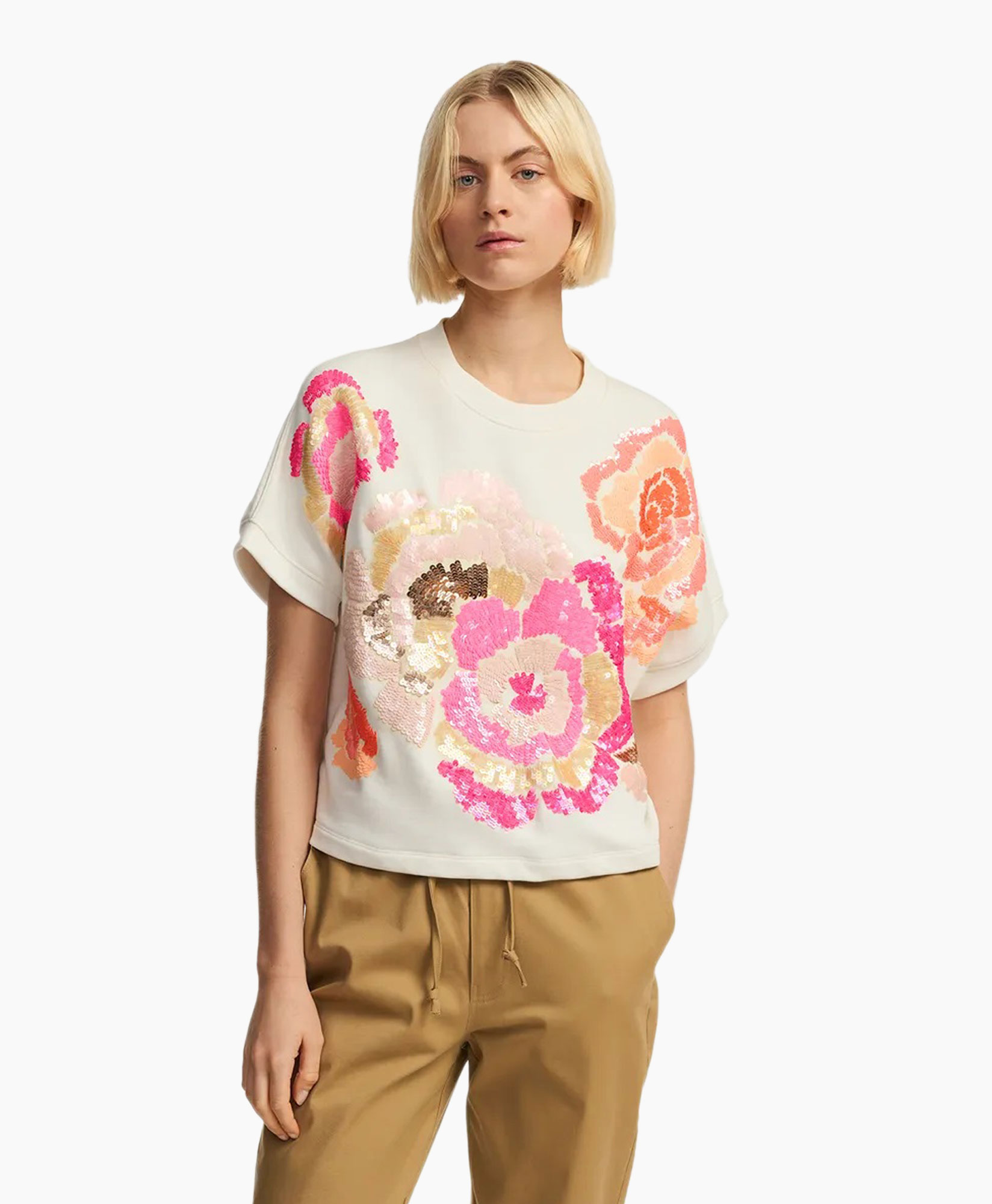 Roze Trui E5 Mode Truien Dames Pullover Floraly Off White