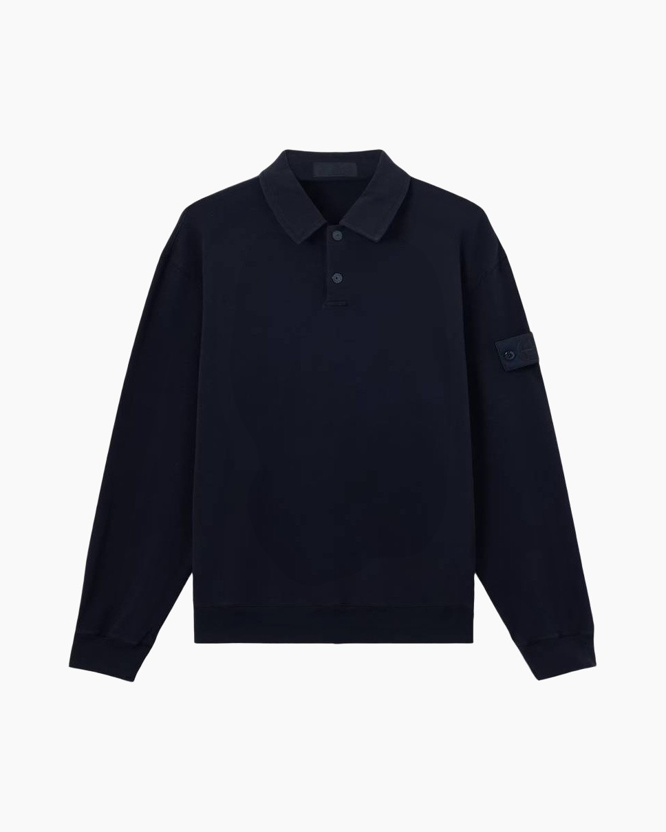 polo, kraag, lange mouwen, donkerblauw, arm zak