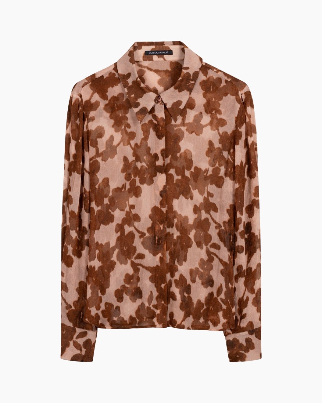 blouse, bloemenpatroon, zijde, bruin, lange mouwen