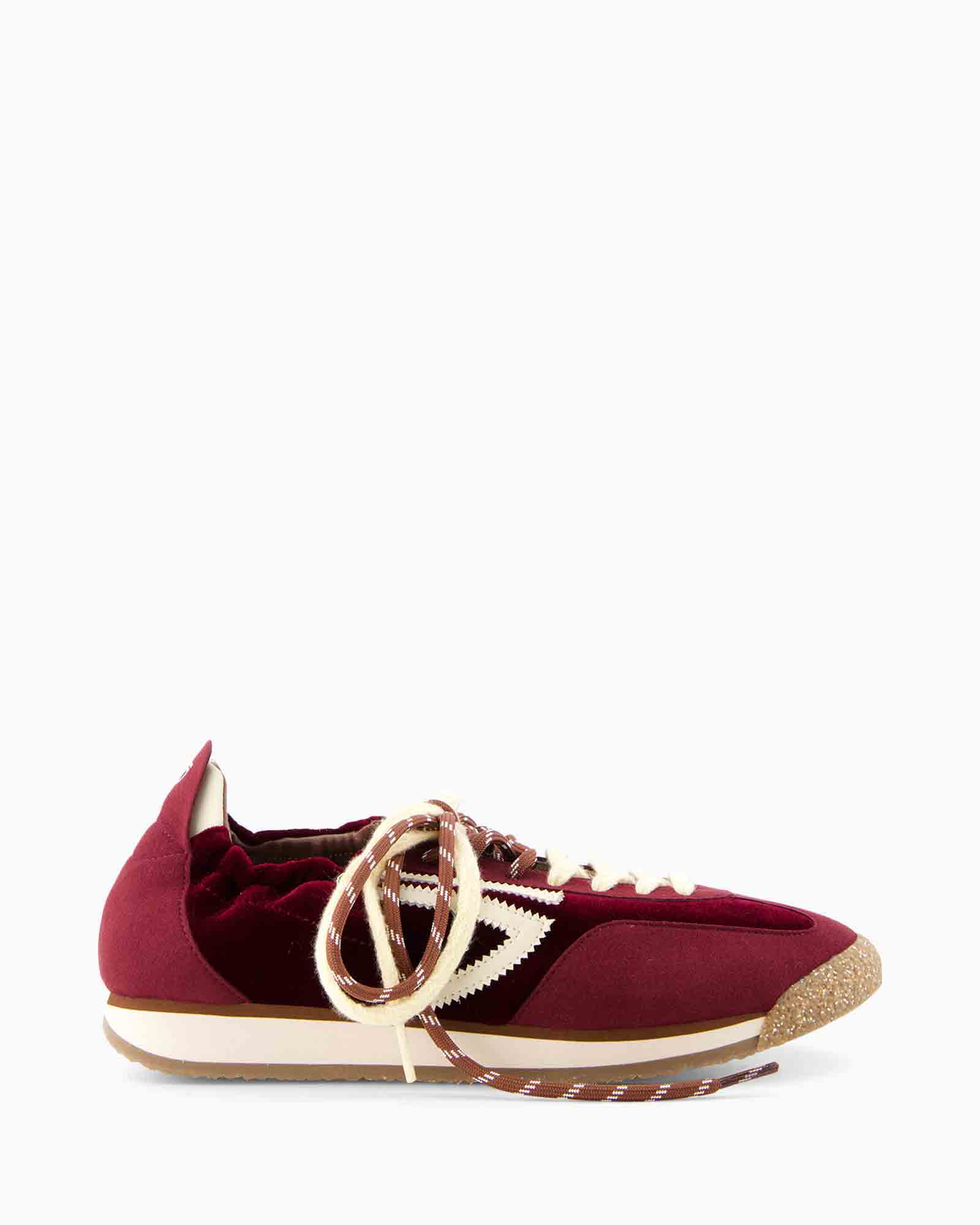 sneaker, velvet, maroon, veters, glitterte toecap