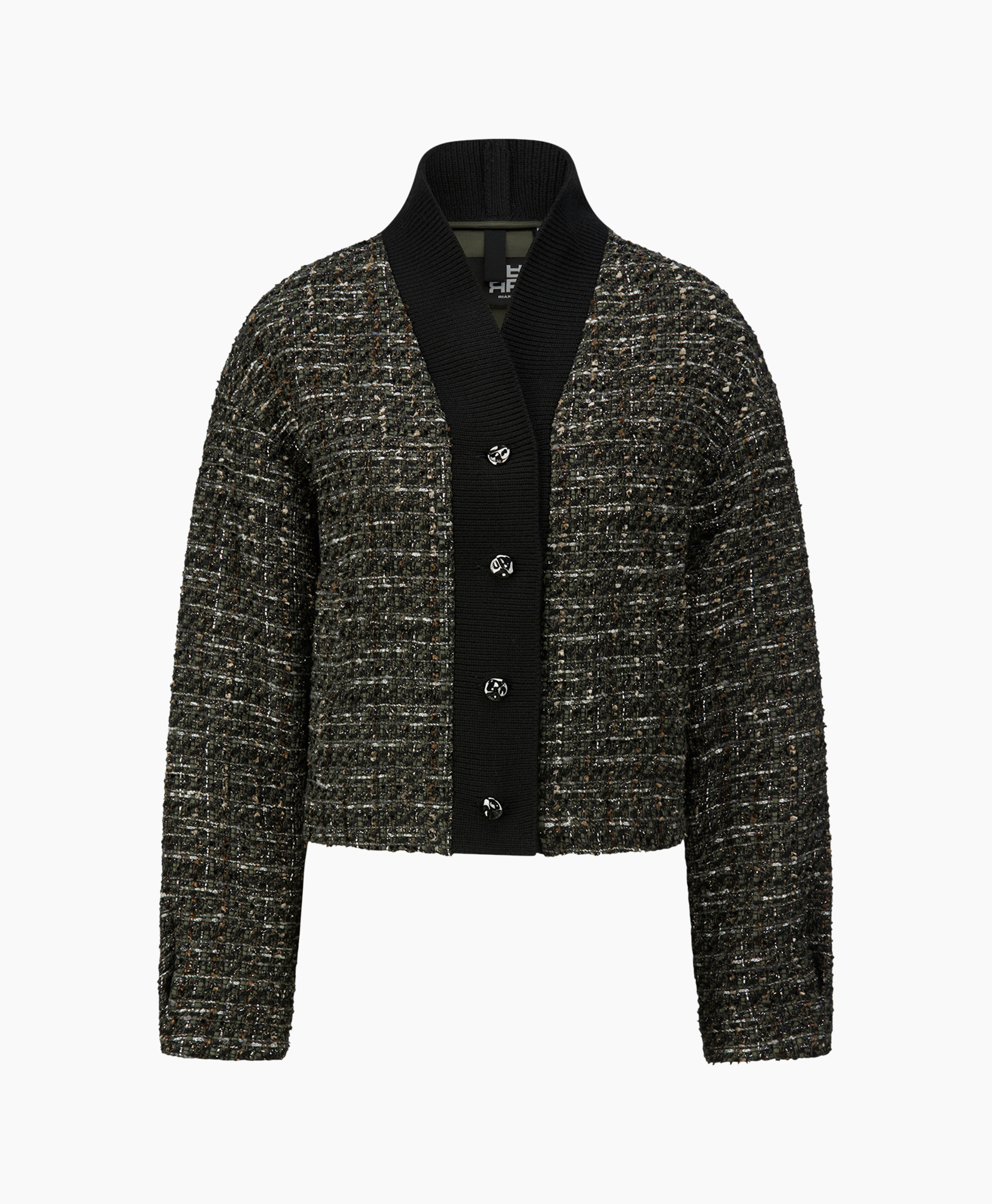 gekort jack, tweed, vest, knopen, zwart kraag