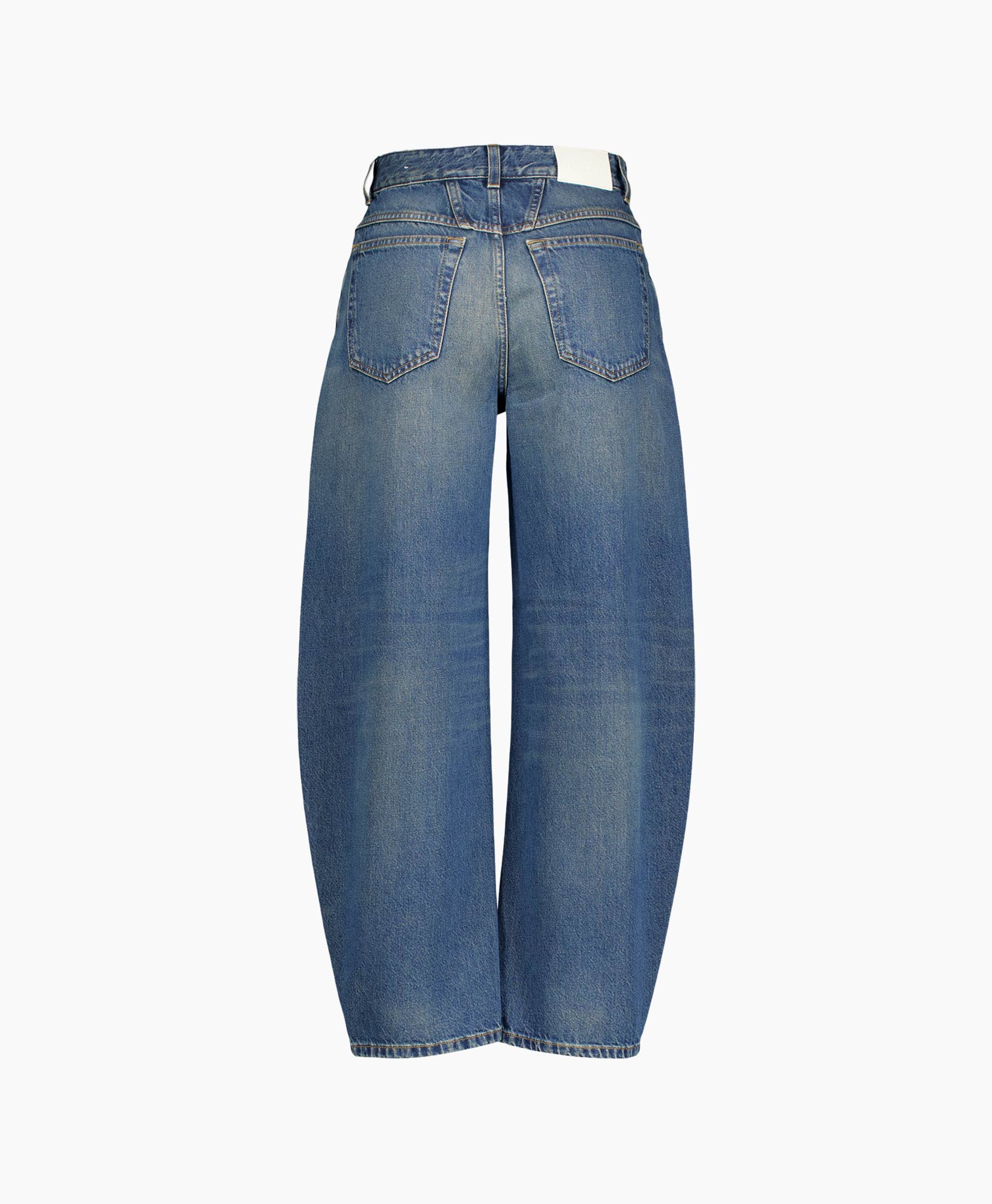 spijkerbroek, denim, wijd uitlopend, achterzakken, indigo