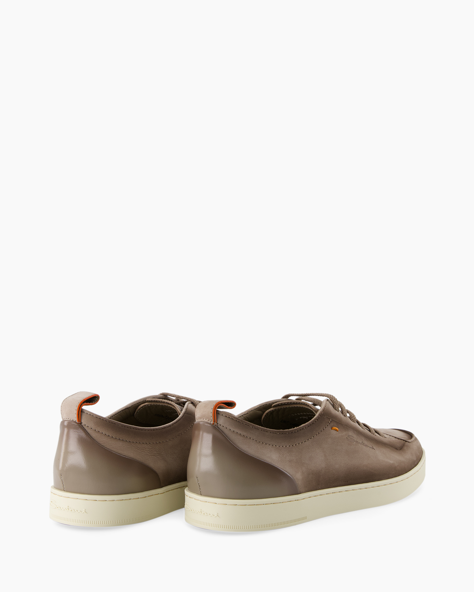 schoen, sneaker, bruin, leer, laag-model