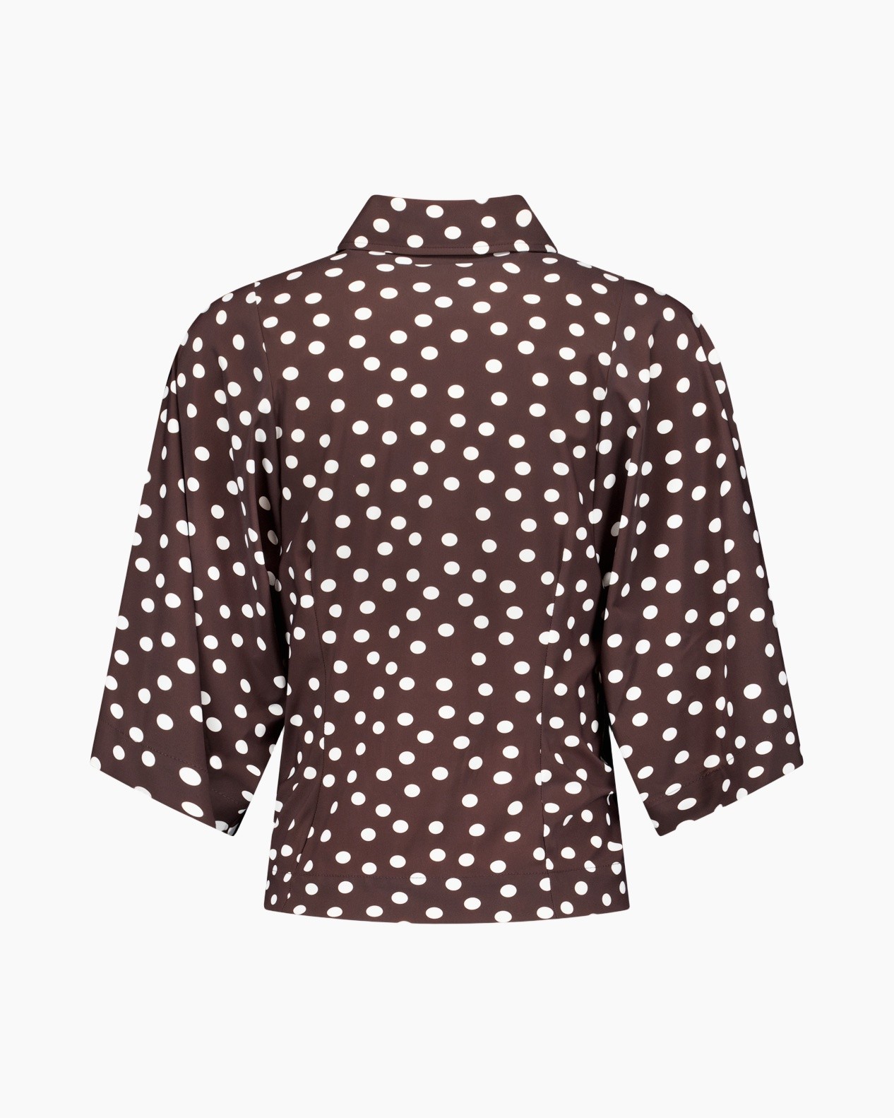 polkadot, bruin, blouse, korteMouw, kraag