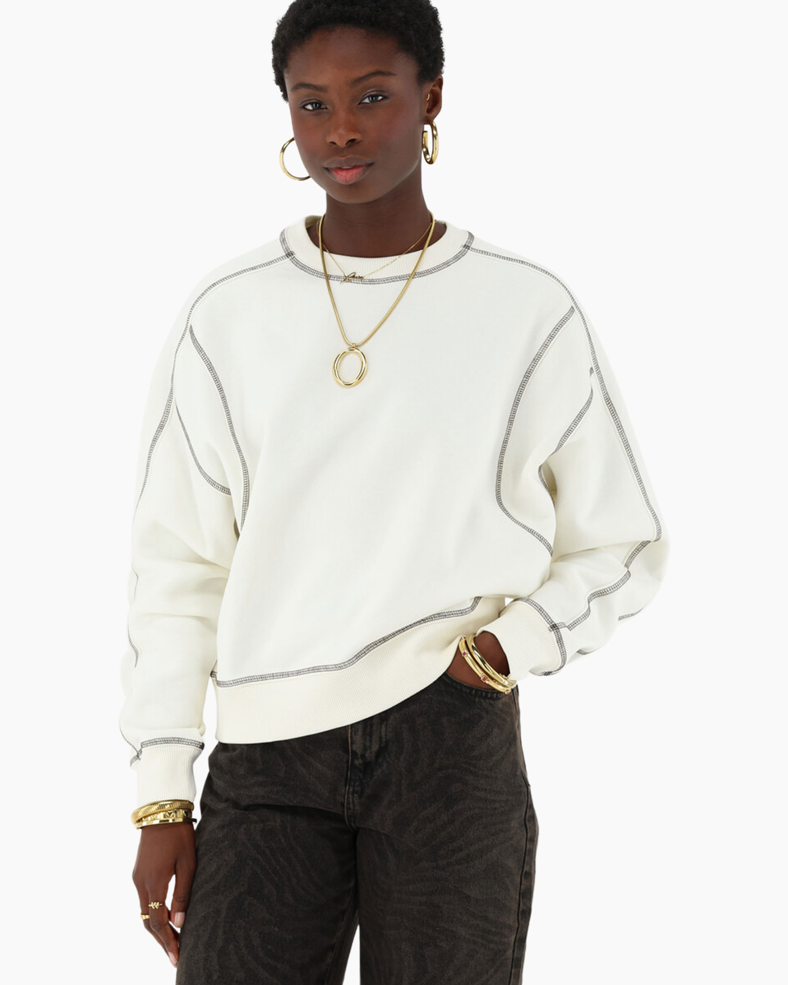 Trui Sweater With Contrast Stitching Wit