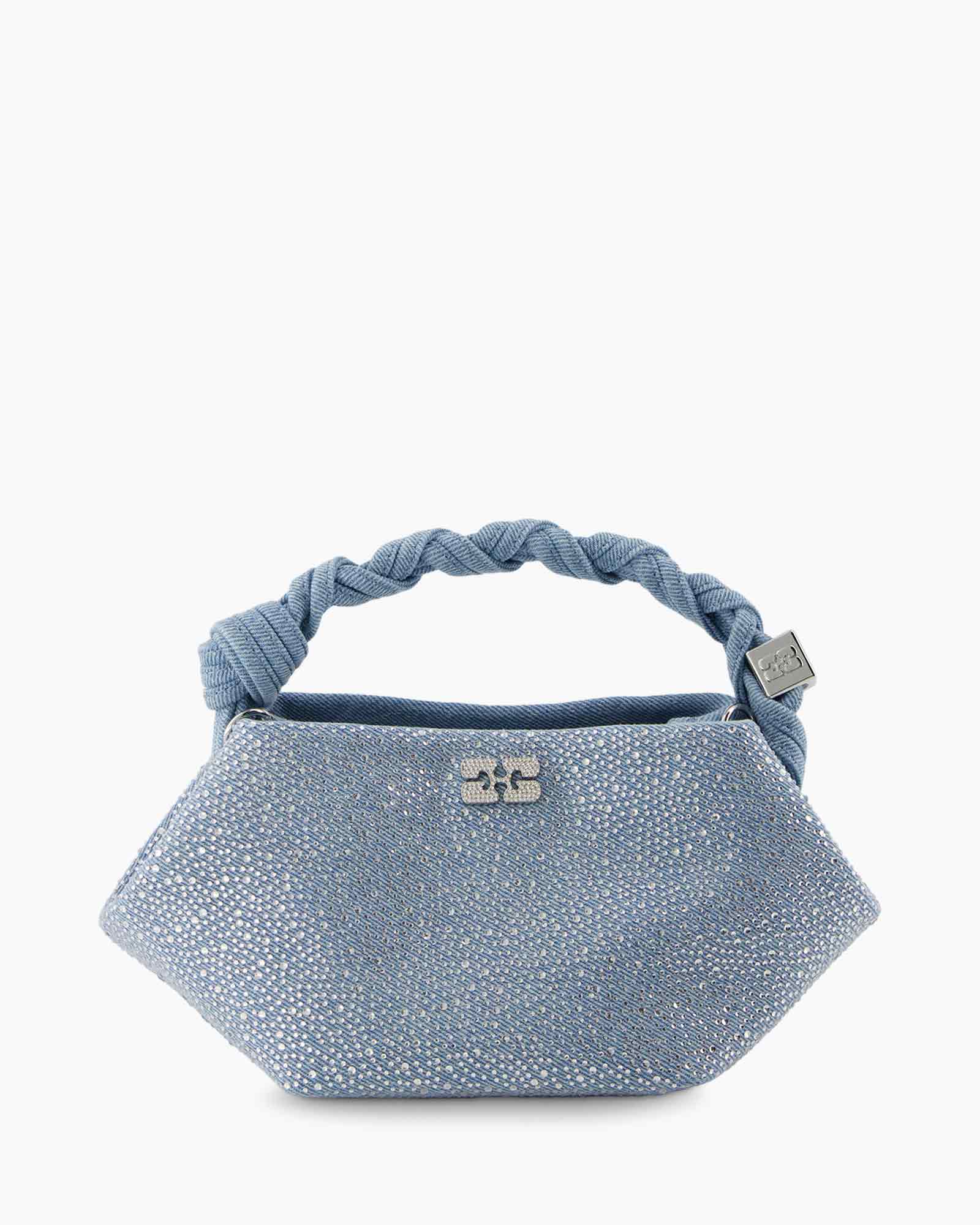 Crossbody Tas Ganni Bou Mini Denim Strass Licht Blauw