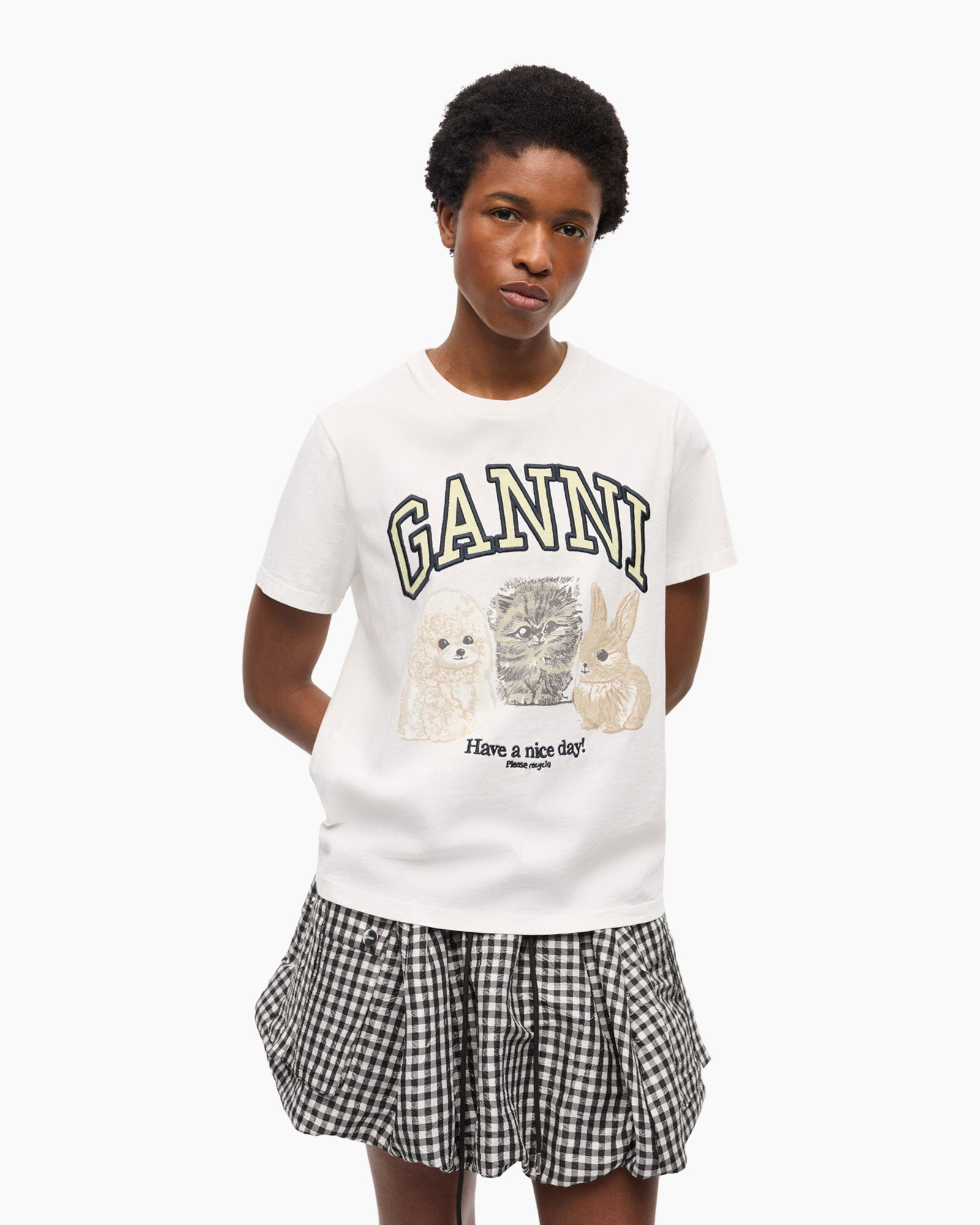 T-shirt Korte Mouw Basic Cotton Jersey Animals Rel Wit