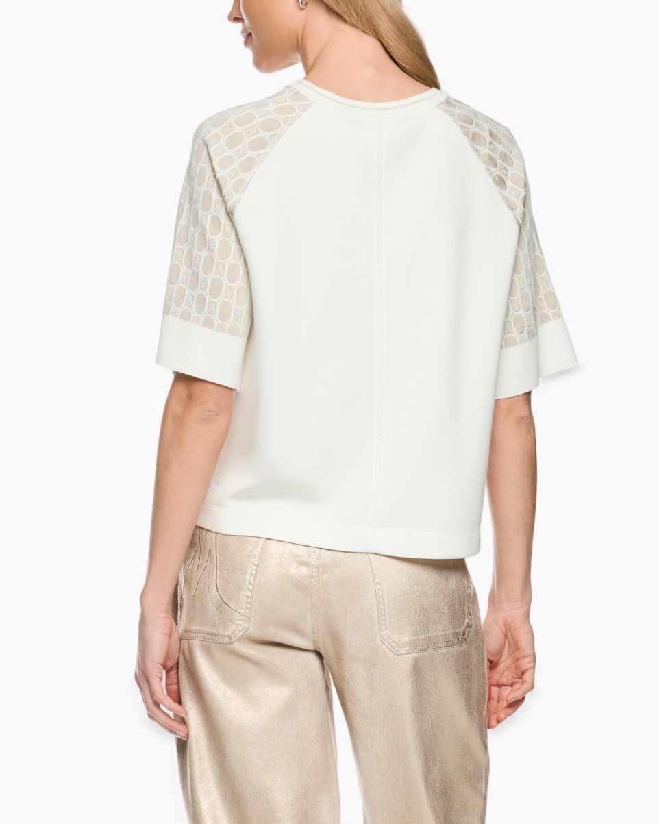 kanttop, gaaspatroon, korte mouw, beige, linnenlook