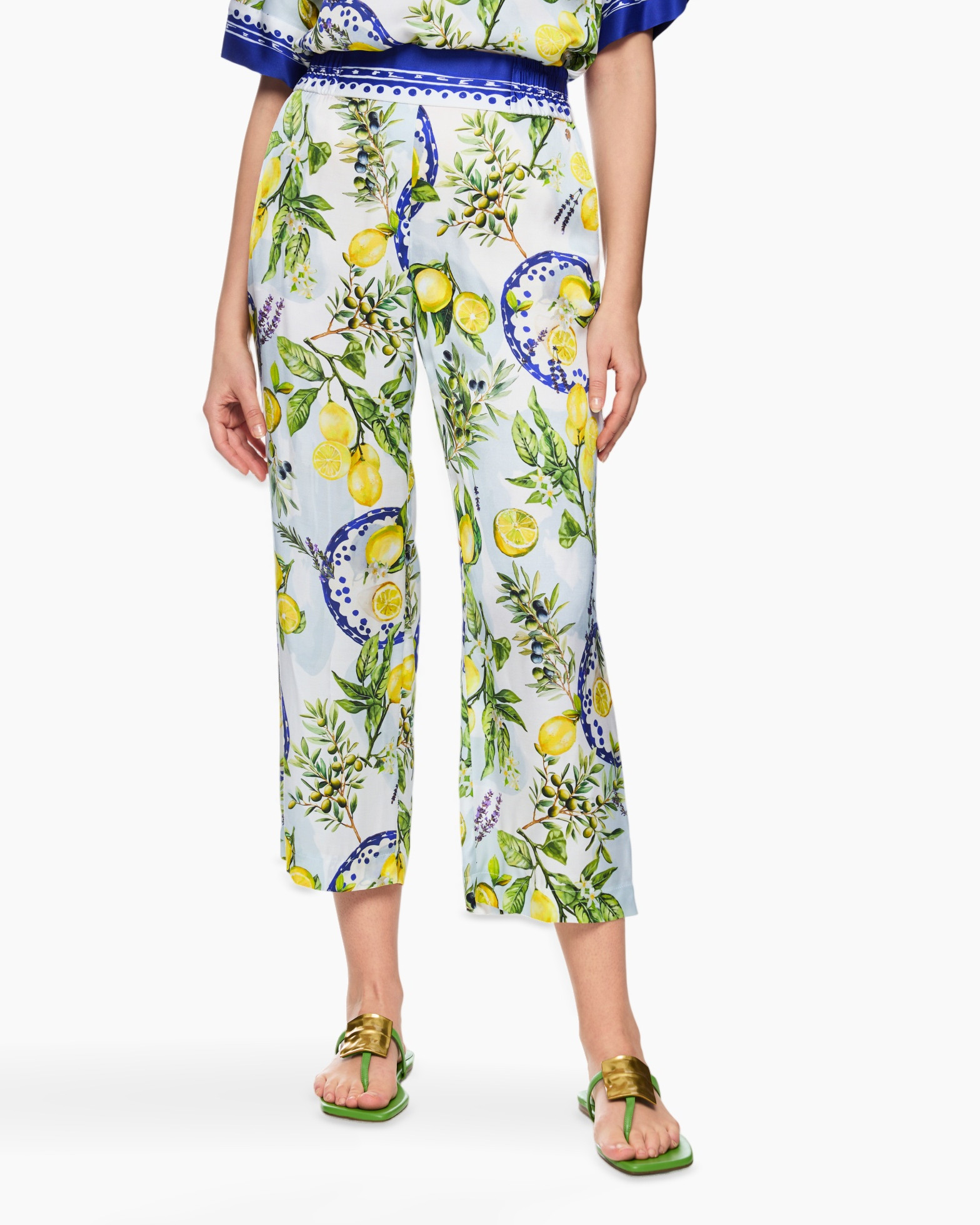 broek, middenlang, print, citroen, kokosnoot