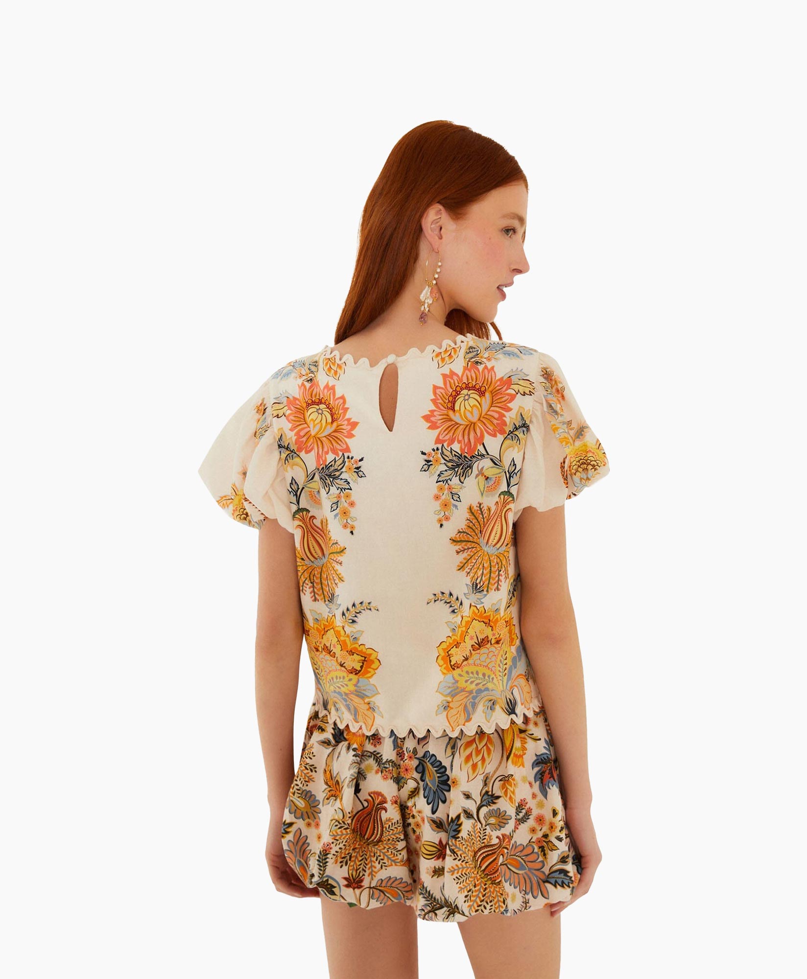 borduurwerk, bloemen, blouse, korte mouw, crème