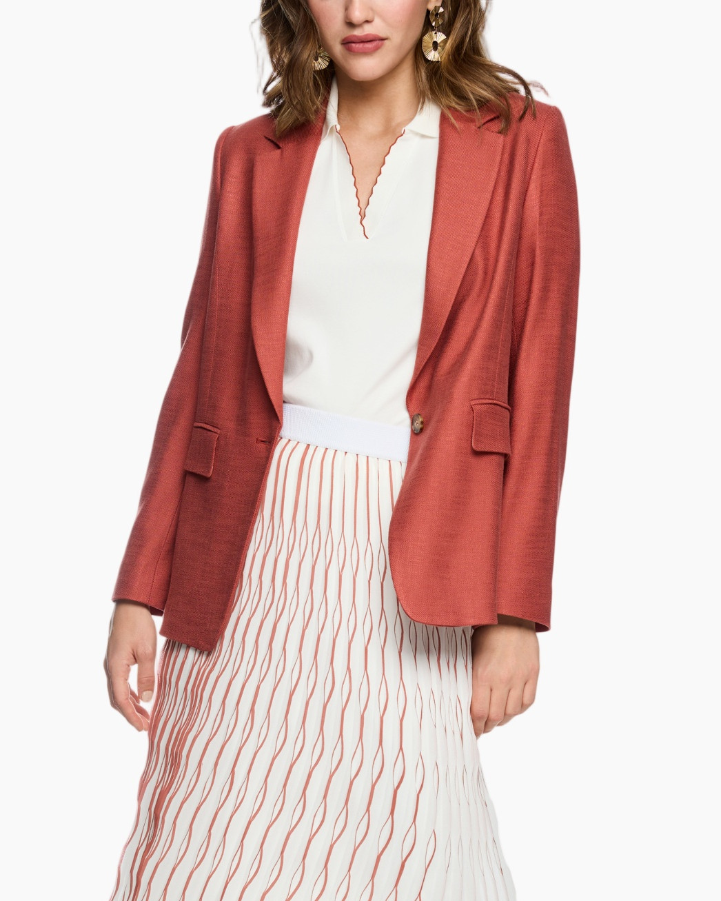 blazer, jacket, linnen, rood/oranje-bruin, effen kleur