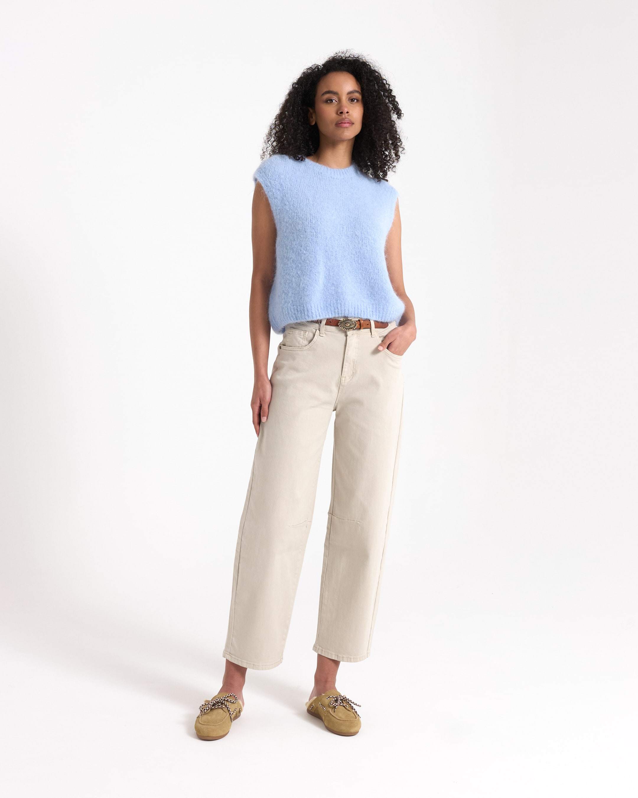 top, sleeveless, blue, knitted, sweater, light blue