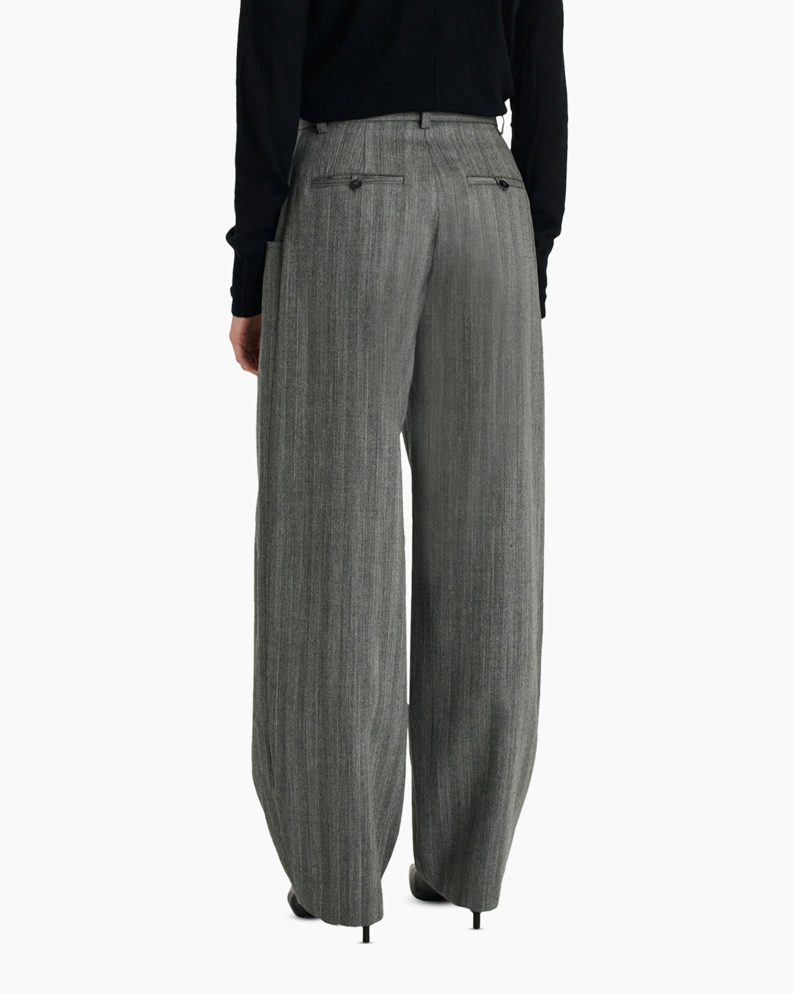 broek, grijs, streep, hoog taille, wijd uitlopend