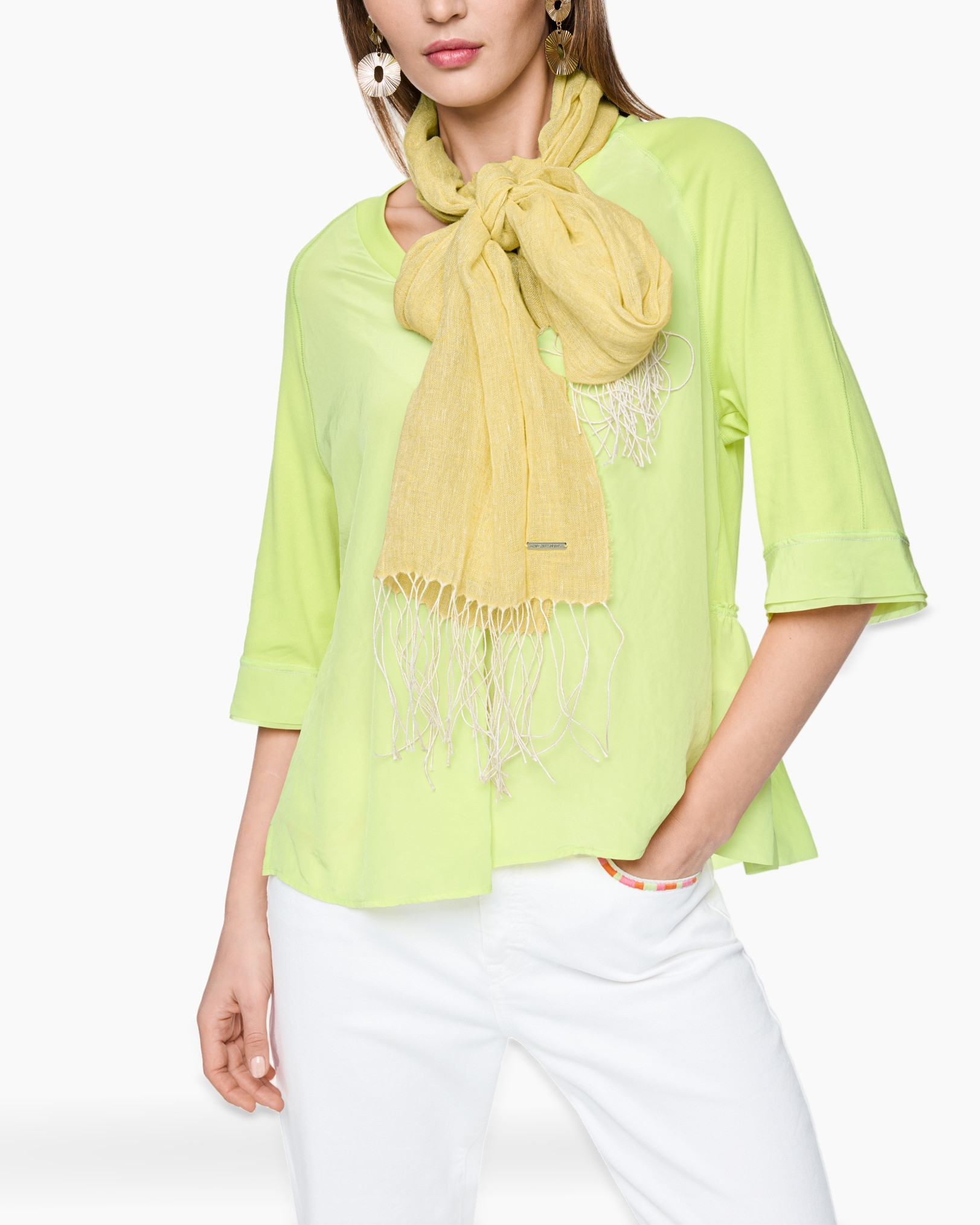 top, sjaal, sjaalachtig, lichtgroen, franje