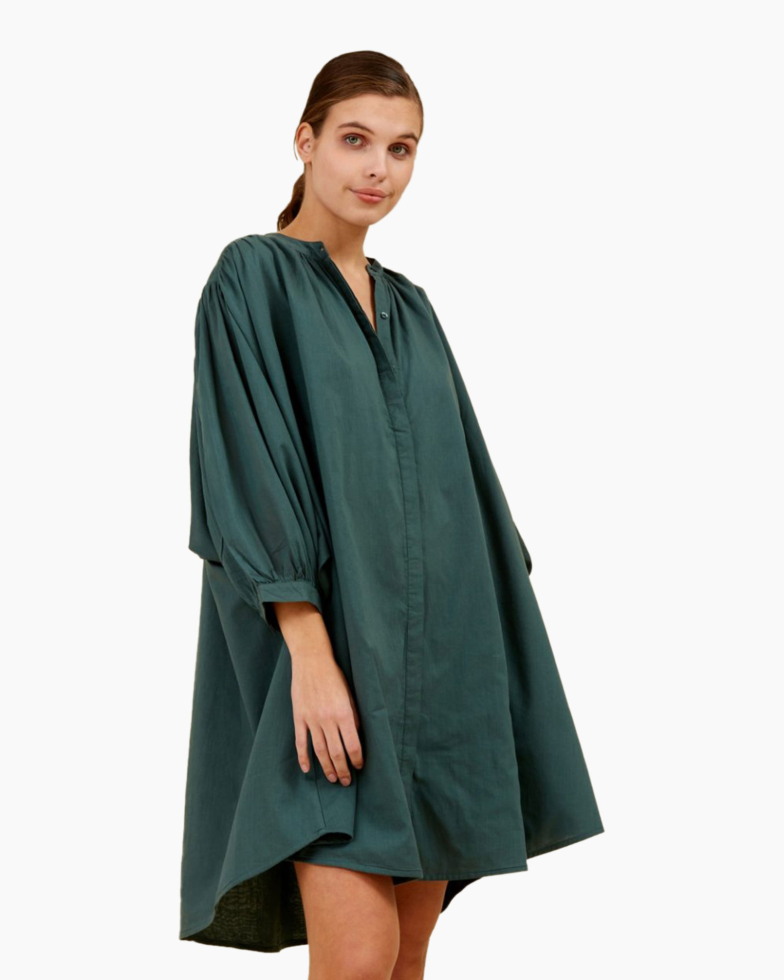 jurk, overslag-kleding, groen, riemtaille, lange-mouwen