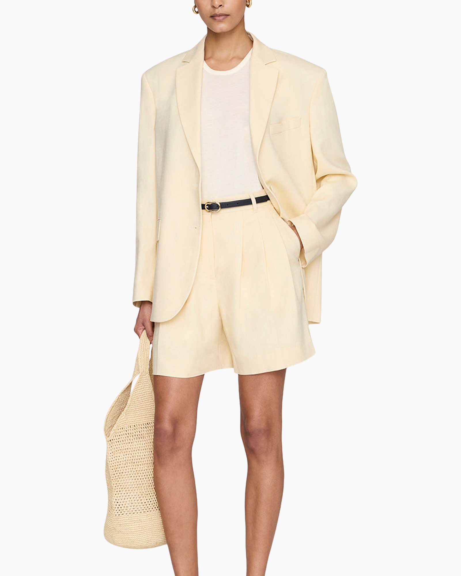 blazer, shorts,  Suit, beige, belt
