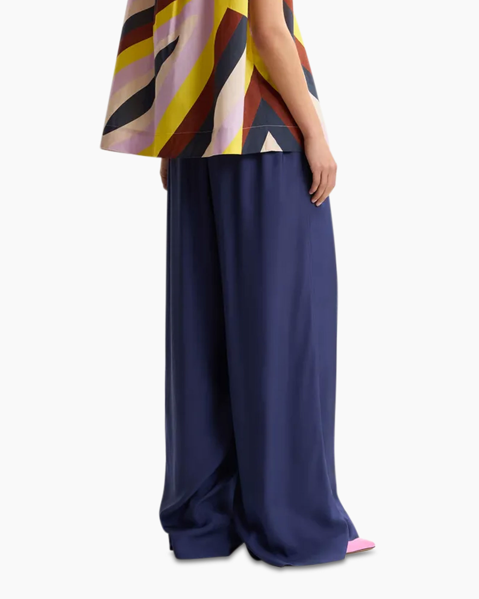 broek met wijde pijpen, navy blauw, broek, palazzo broek, zacht materiaal