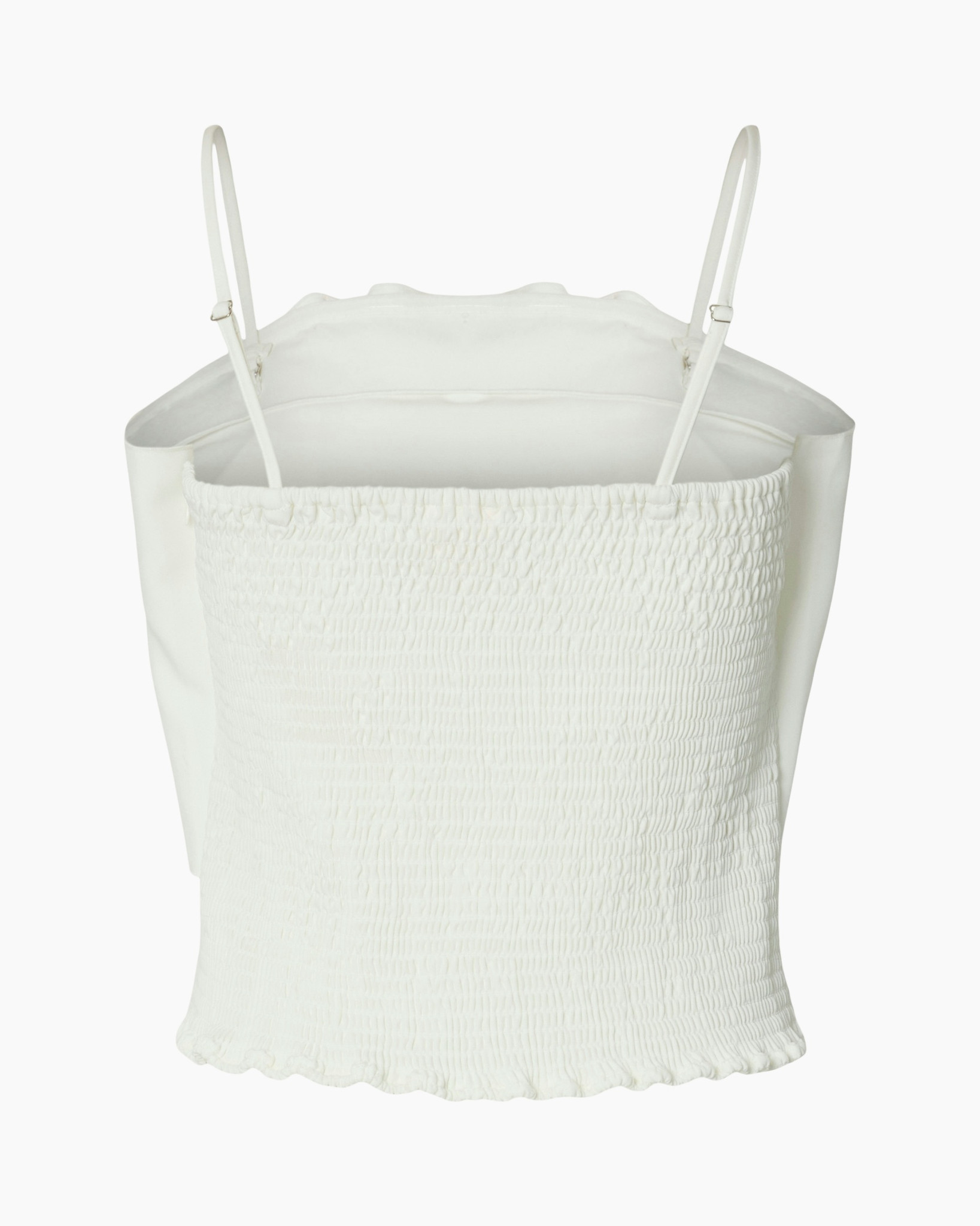 white, bucket bag, smocked, strappy, fabric bag