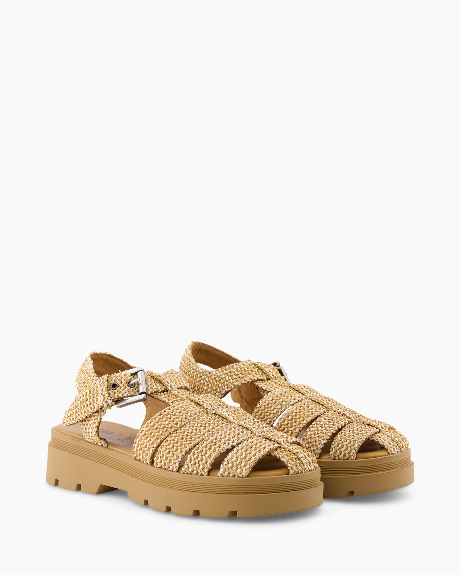 Sandaal Zonder Hak Cow Leather Raffia Camel