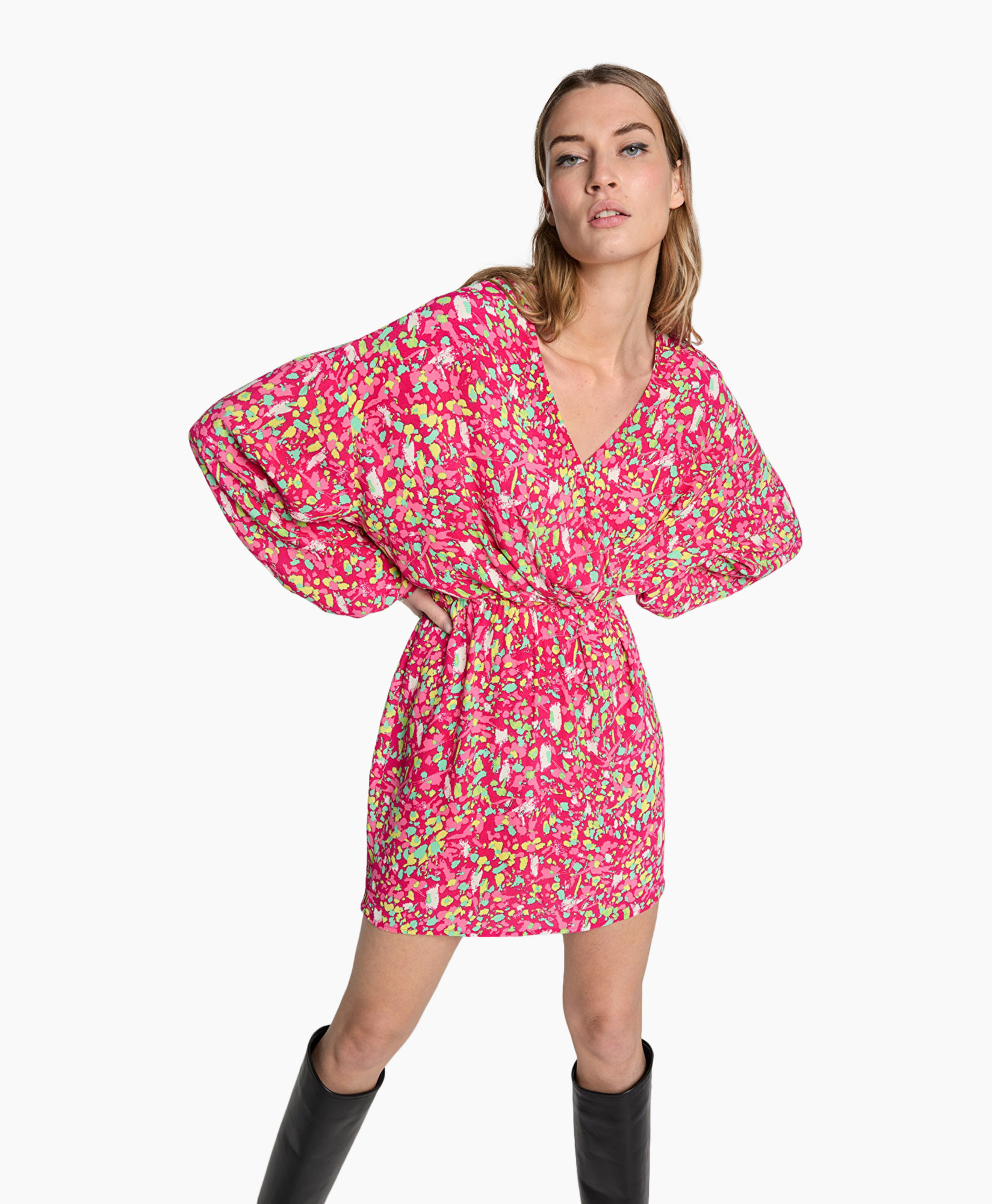 Mini Jurk Woven Floral Wrap Roze