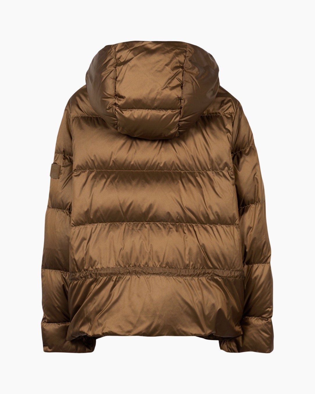 donsjas, puffer jas, met hood, bruin, gerevestekt