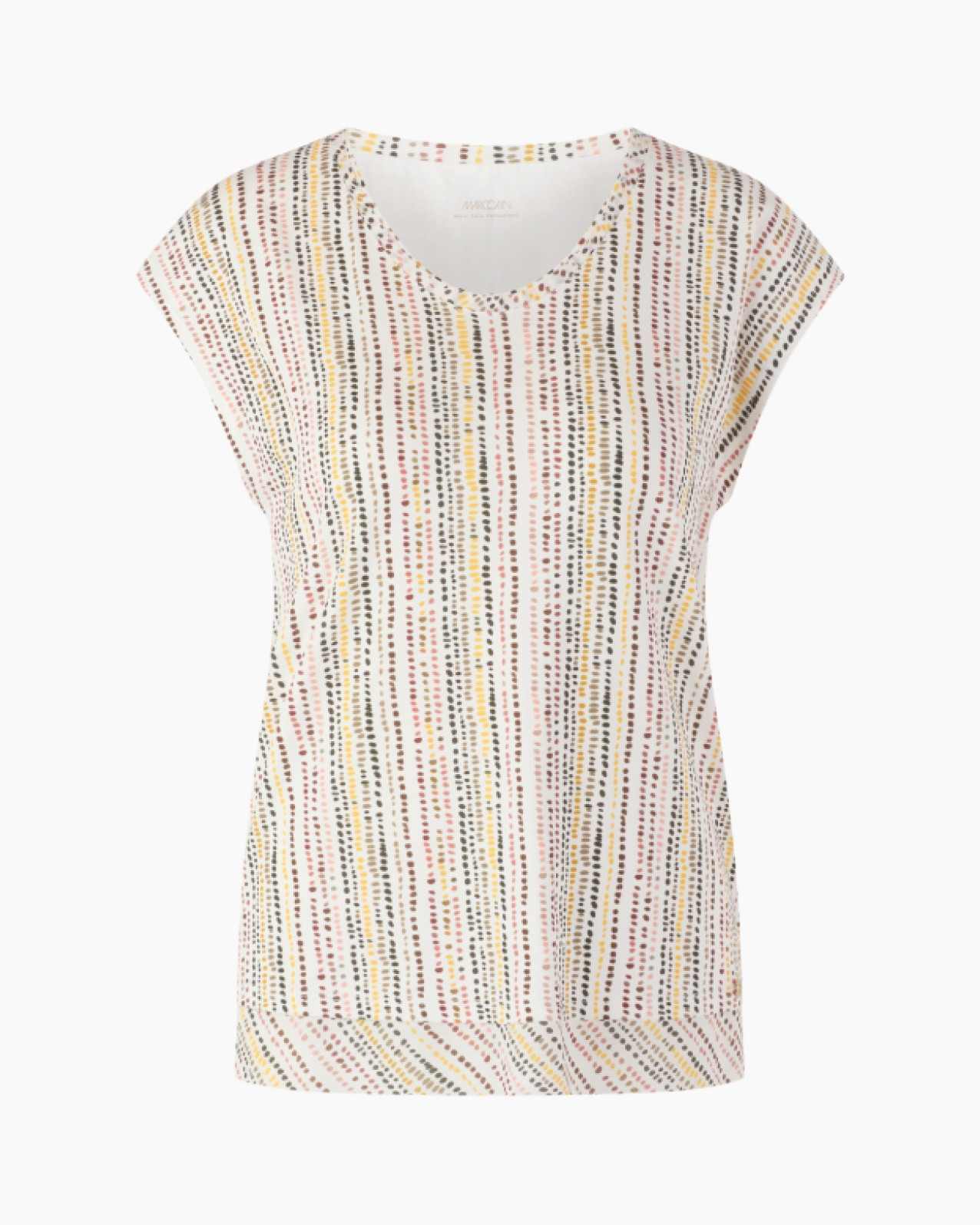 top, short-sleeve, pattern, multicolor, linen-like