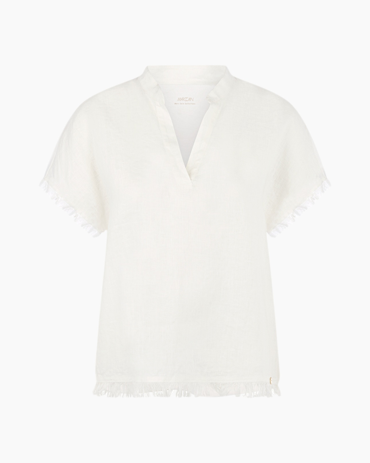 linnen, tuniek, wit, korte mouwen, franje