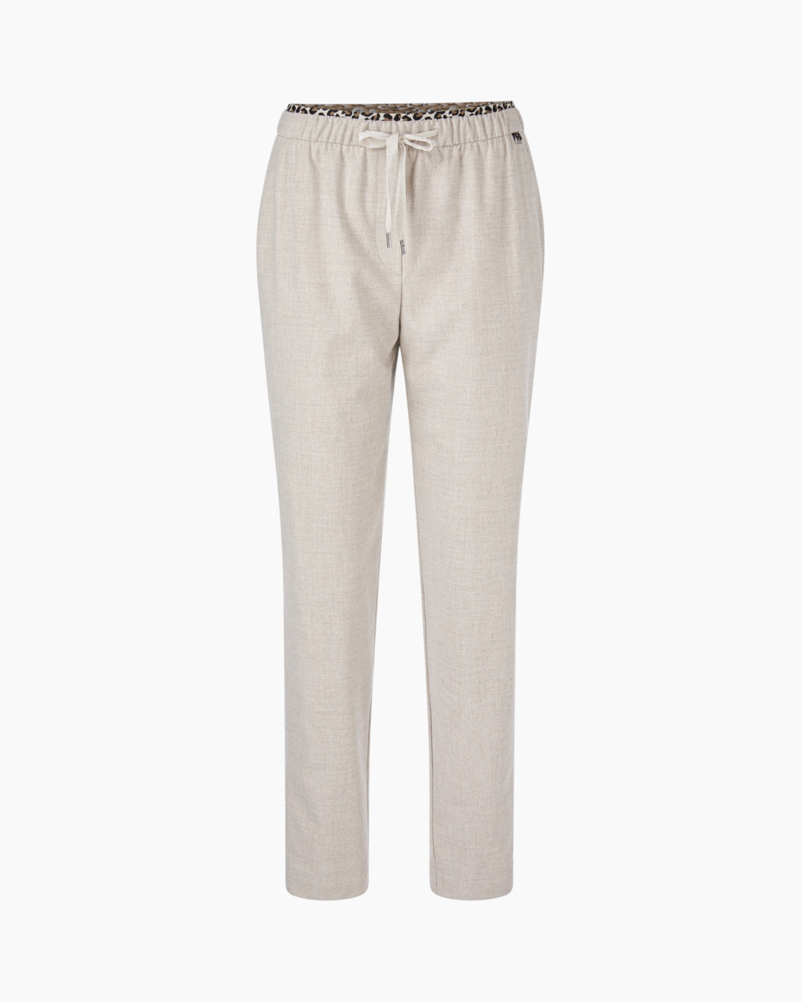 Broek, Beige, Trekkoord, Elastische tailleband, Toelopende pijpen
