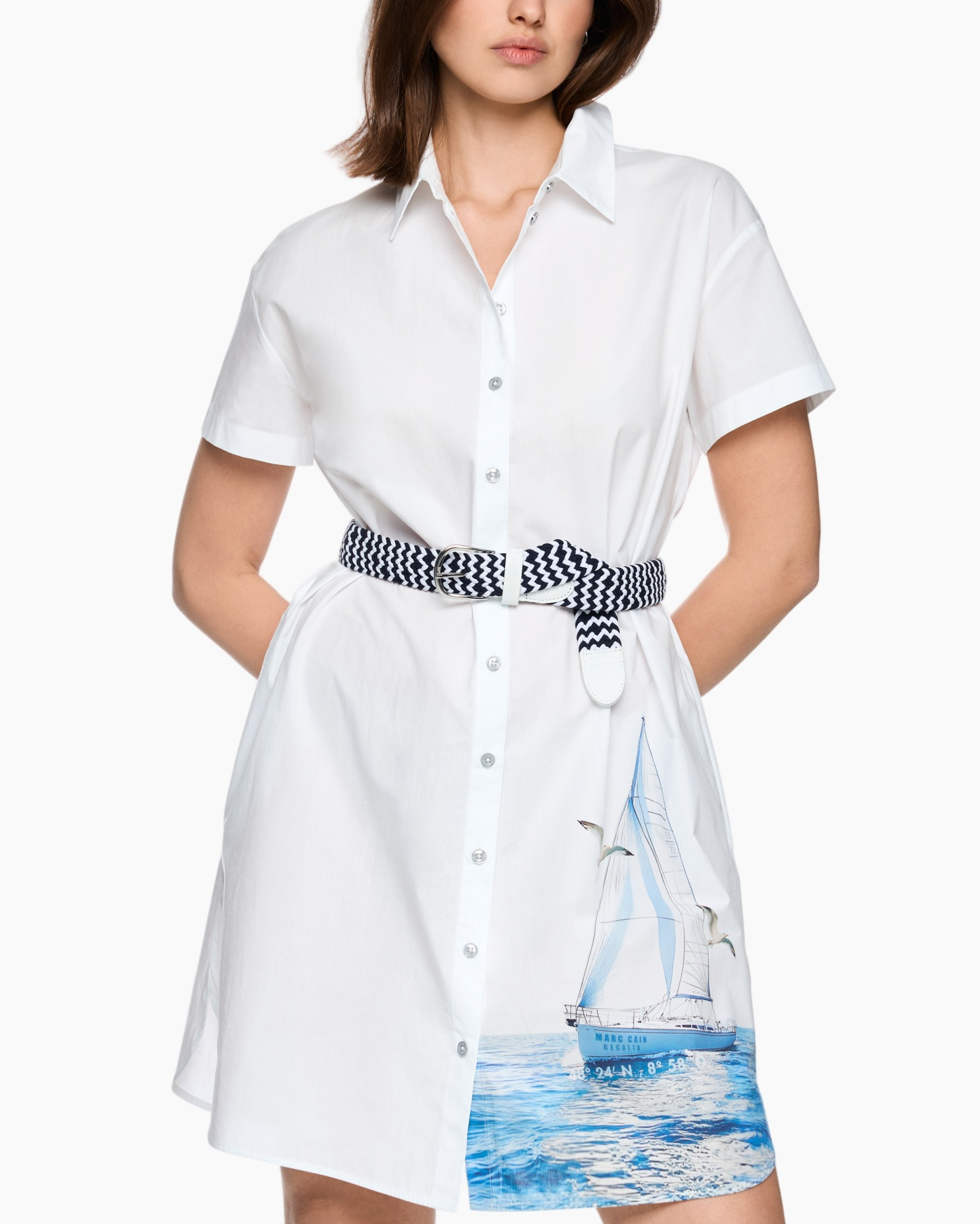 hemd, jurk, riem, wit, zeilboot-afdruk