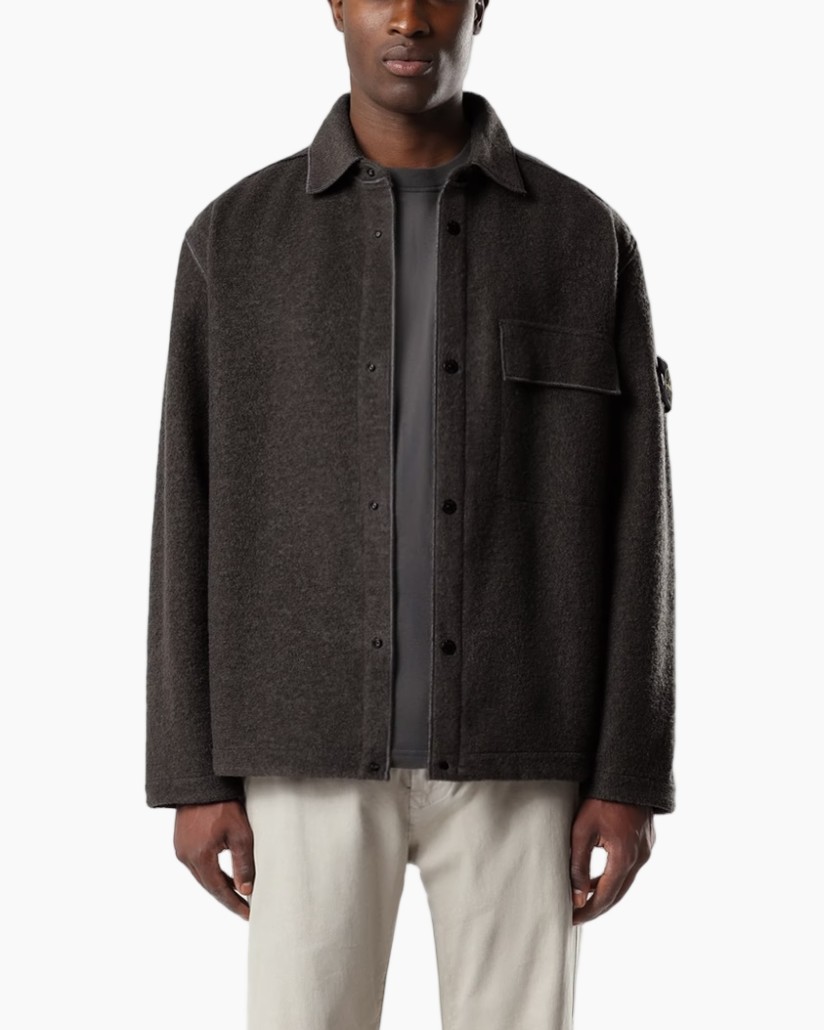 overhemdjas, overshirt, donkergrijs, knopen front, patchzak