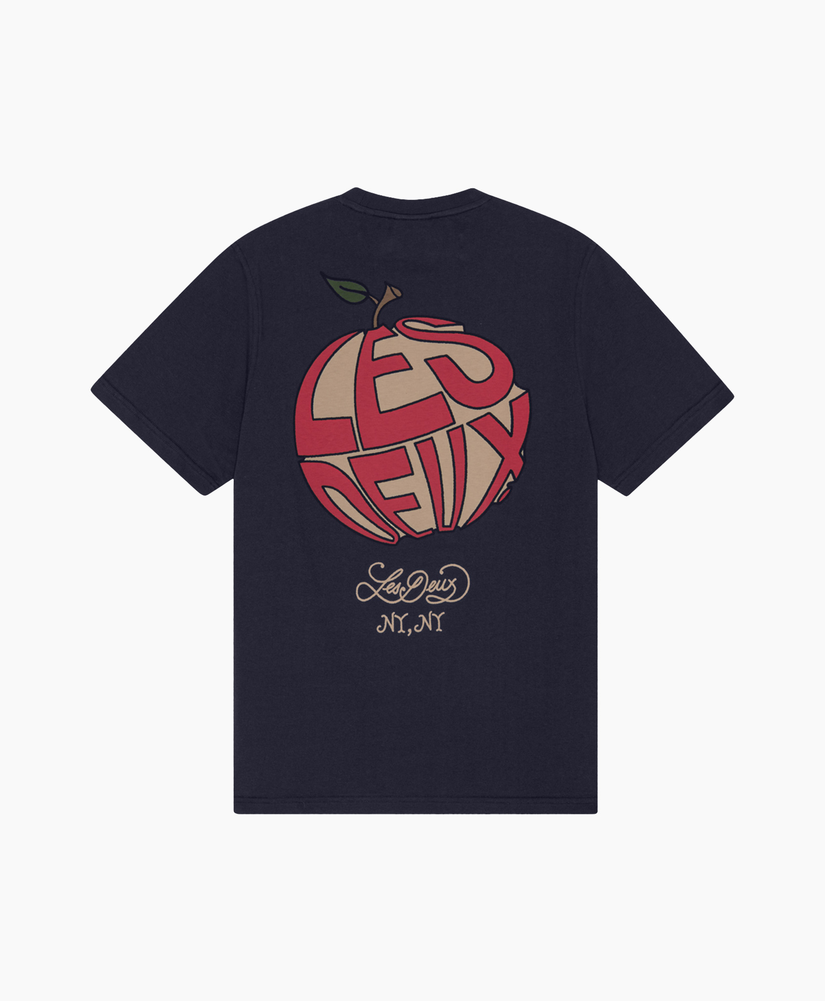 t-shirt, korte mouw, graphic, perzik ontwerp, marineblauw