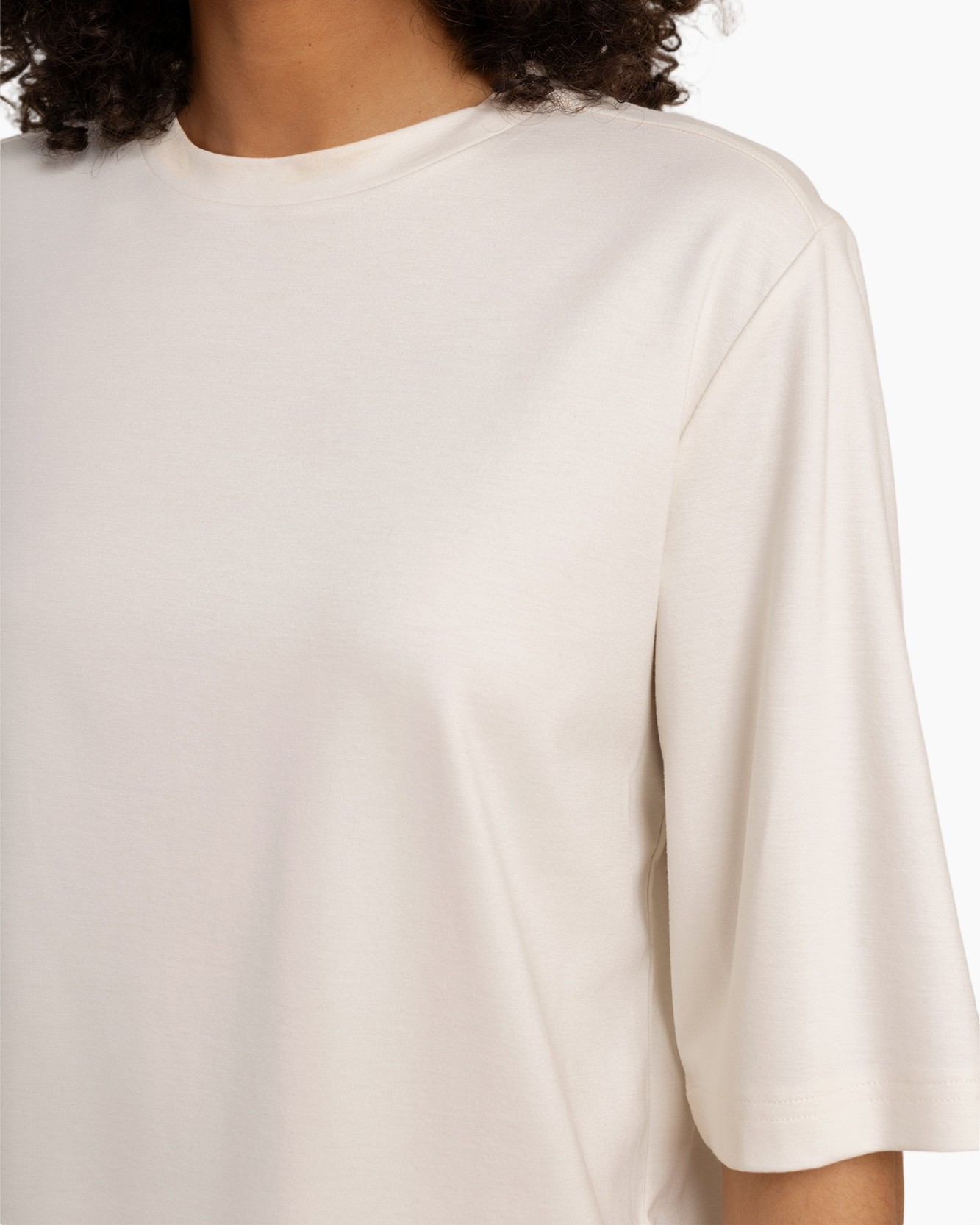 t-shirt, korte mouw, rond hals, effen, beige