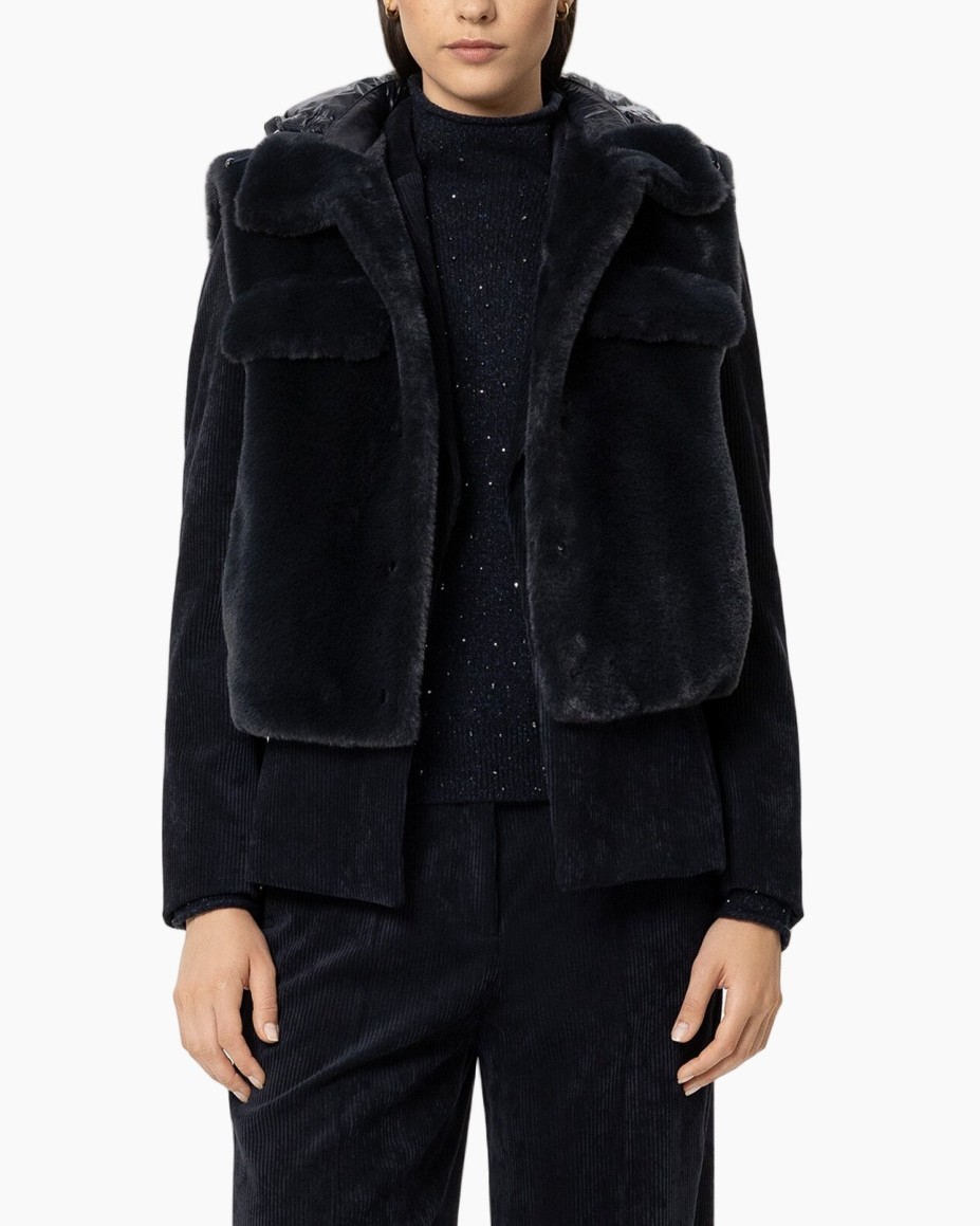 fauxe furvest, vest, zwart, gelaagd, zacht