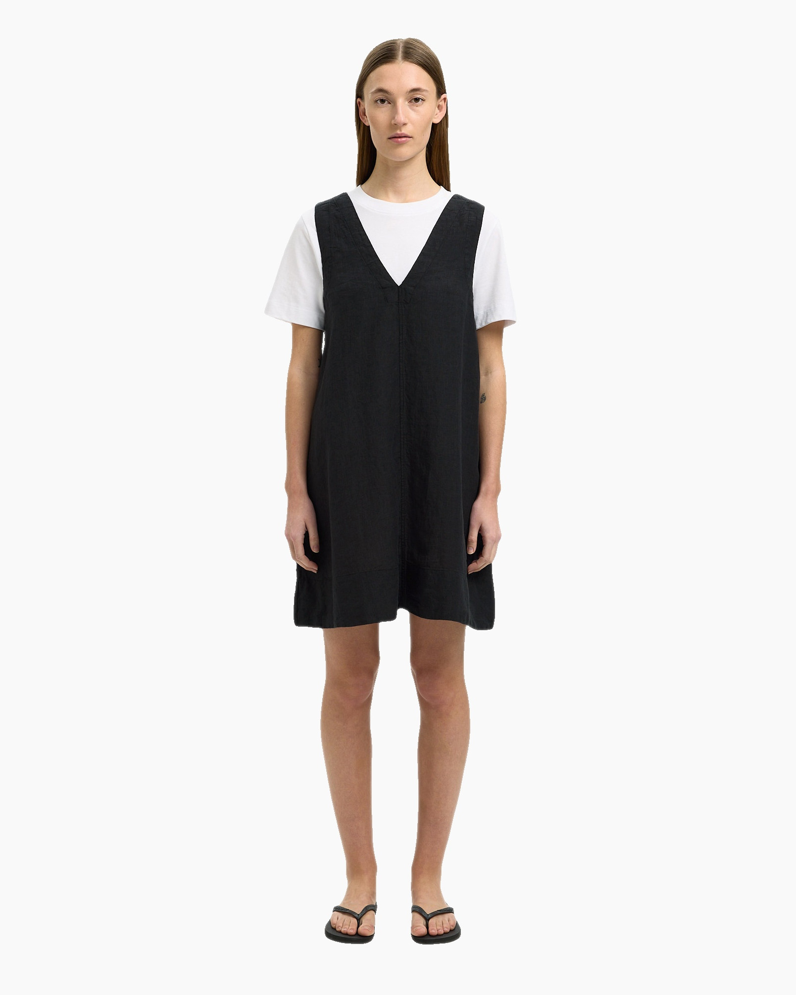 Jurk Linna Sl Short Linen Dress B Zwart
