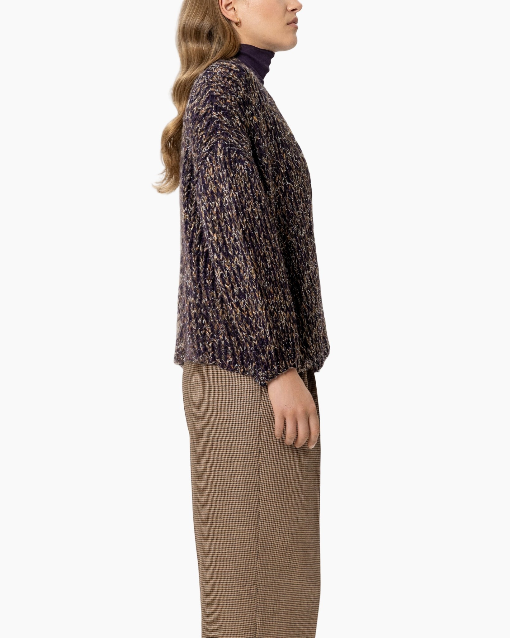 rolkraag, brei sweater, textuur, lange mouw, multikleur patroon