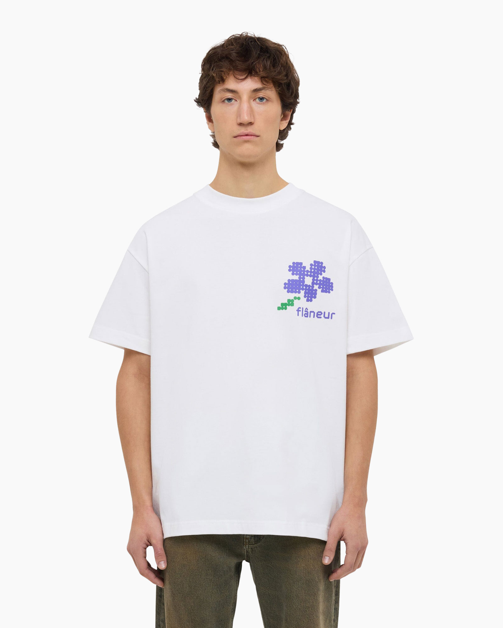 T-shirt Korte Mouw Pixel Flower Wit
