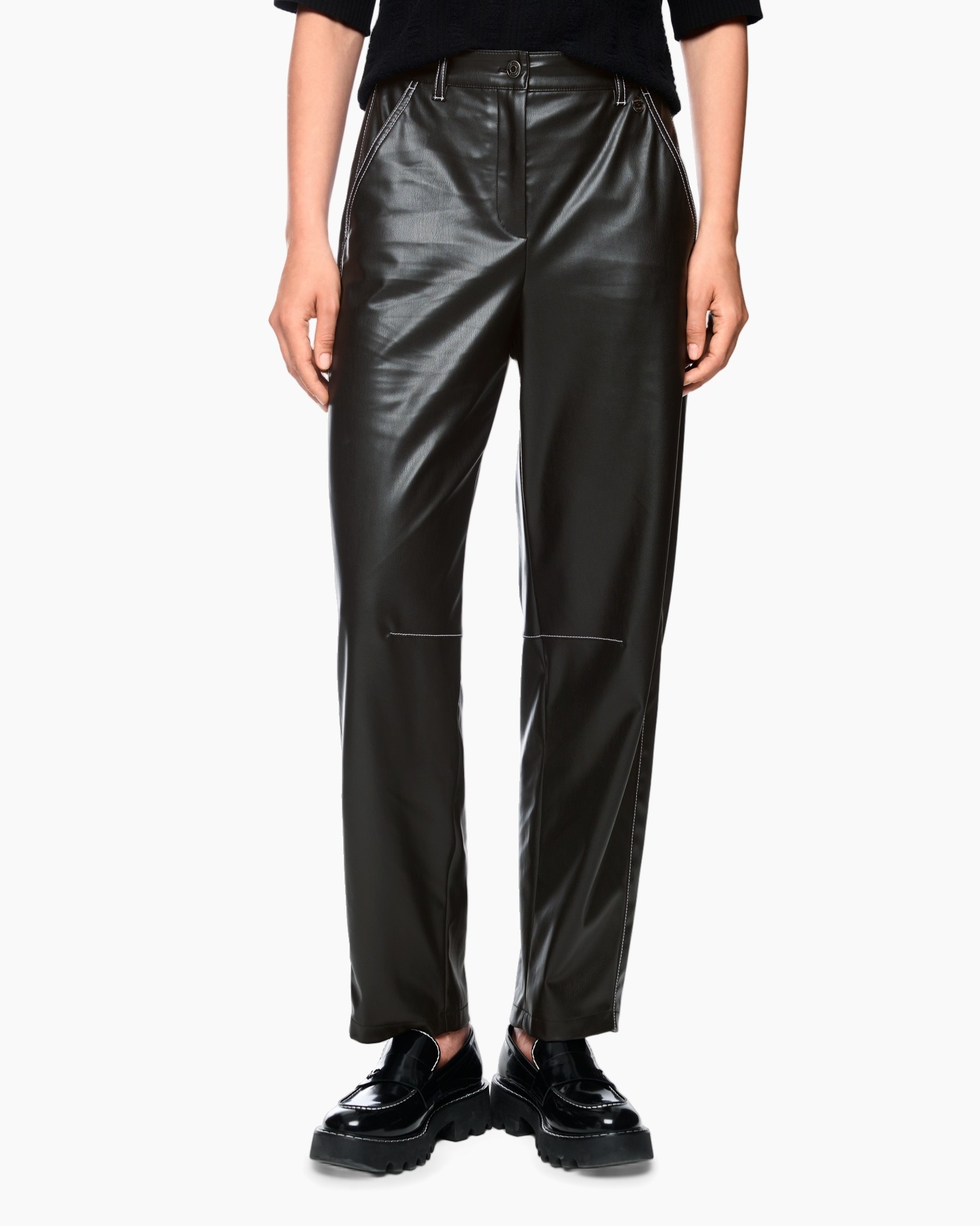 broek, leer, zwart, rechtmodel, losse pasvorm