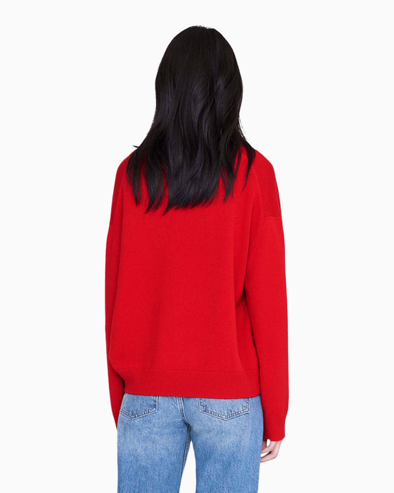 trui, koraalrood, v-hals, breiwerk, pullover