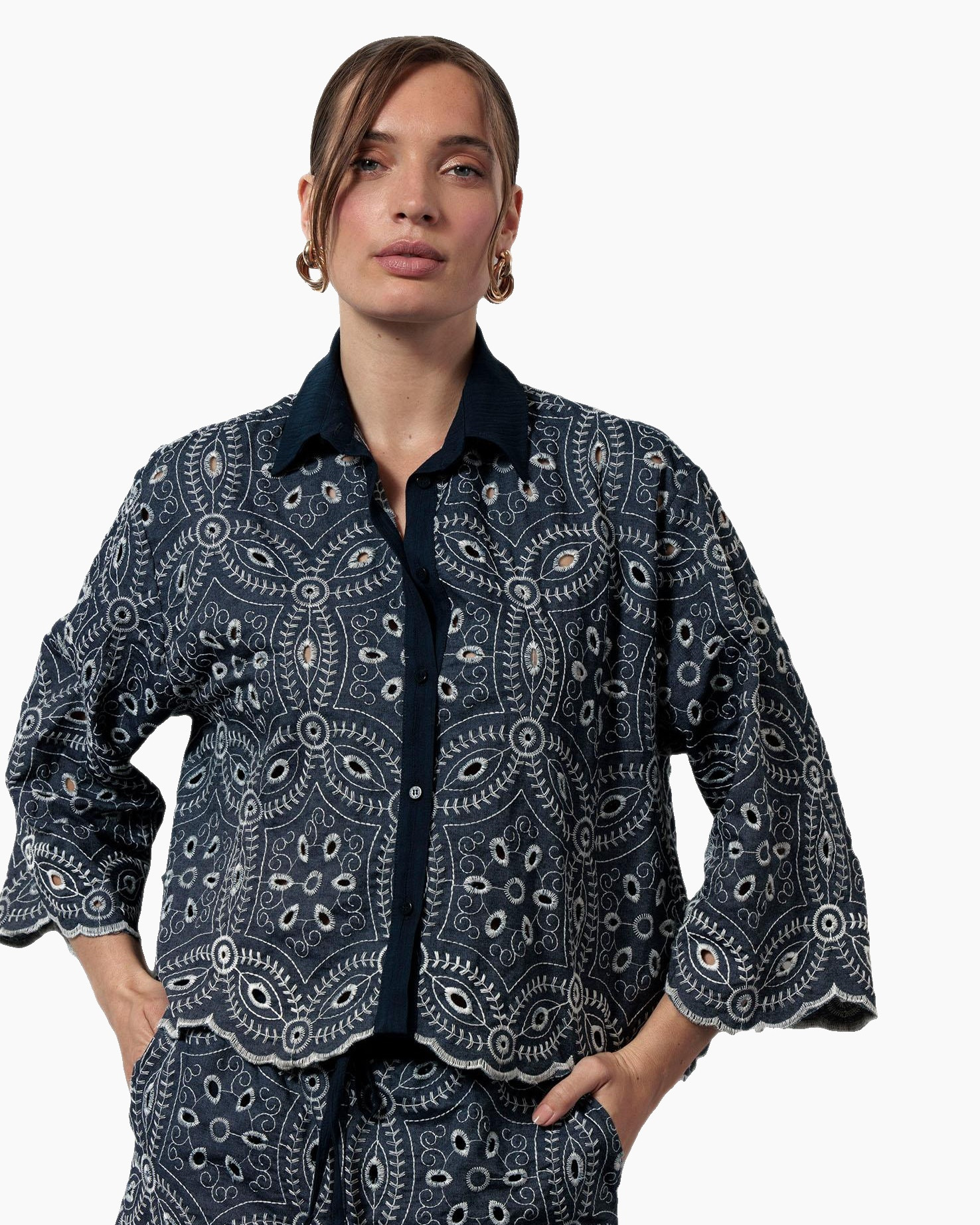 Blouse Midge Broderie Blouse Donker Blauw
