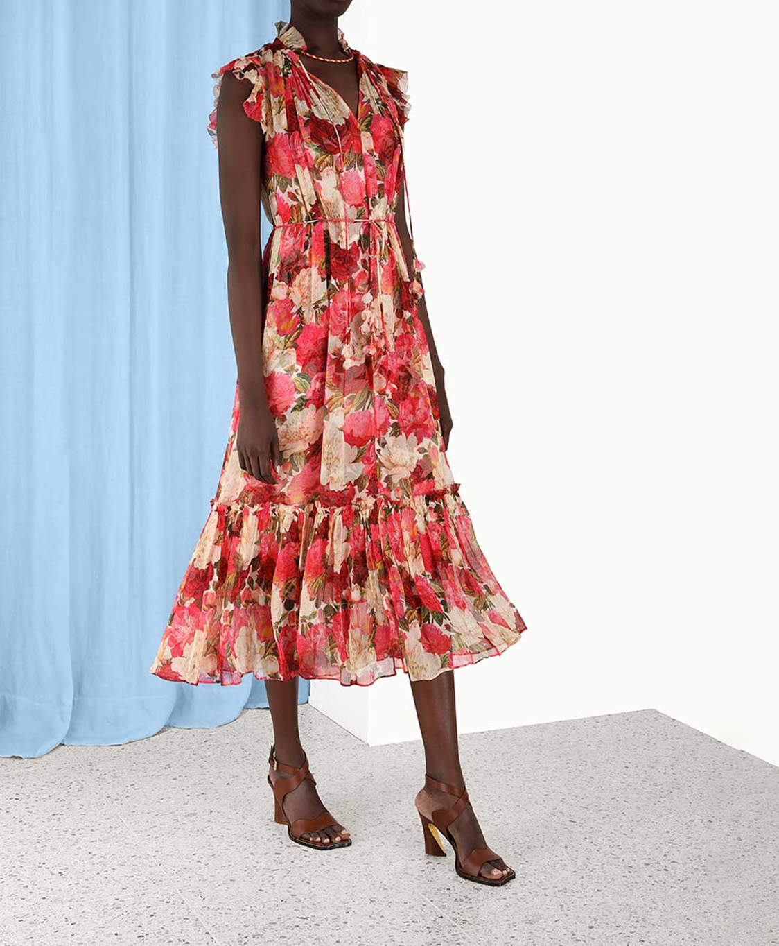 Zimmermann Maxi Jurk Wonderland Flutter Pink
