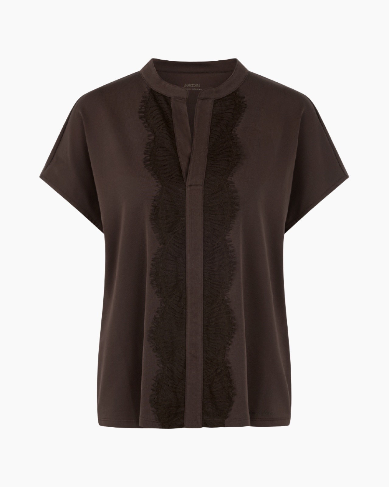 top, blouse, bruin, rafelige rand, franjeversieringen